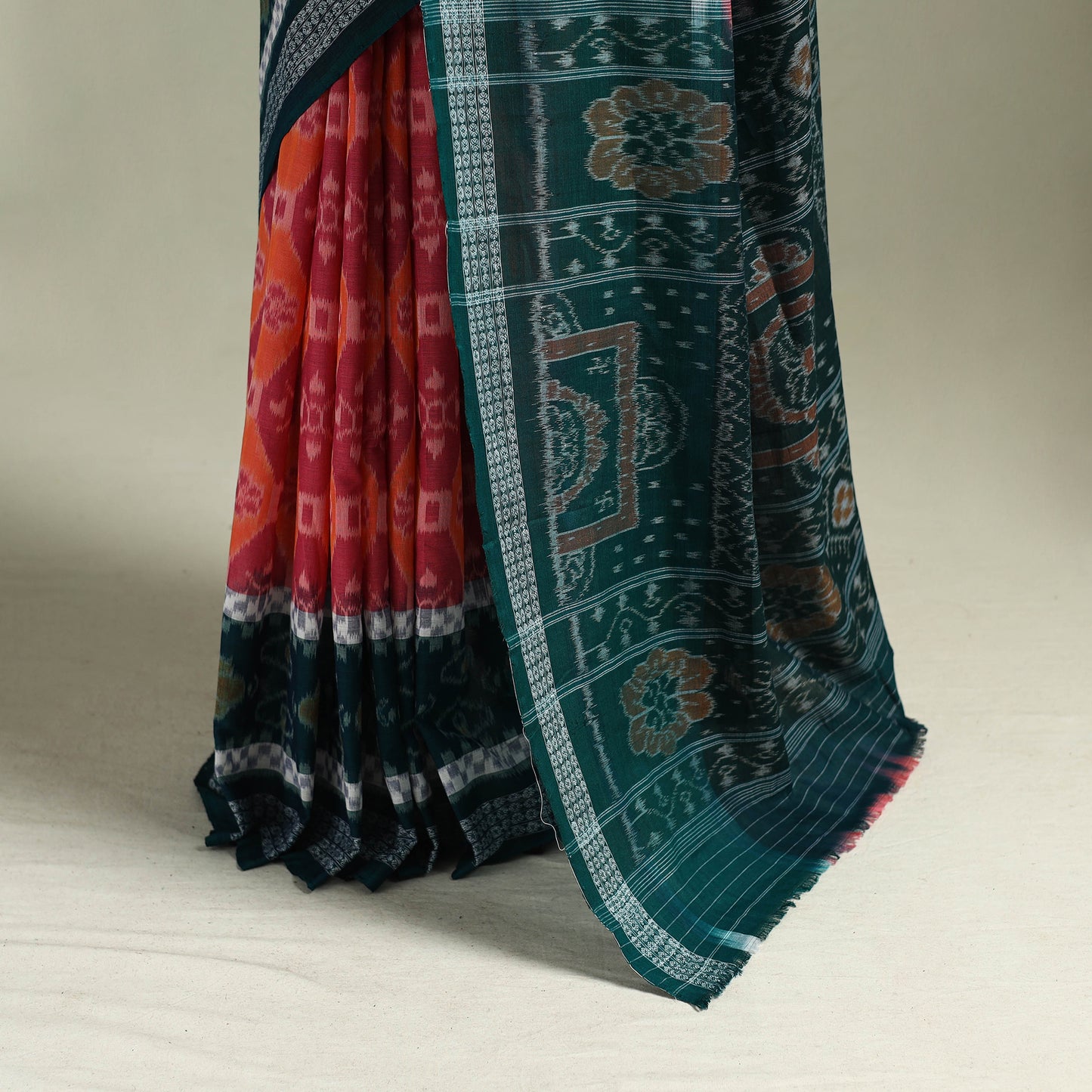 Green - Pure Handwoven Sambalpuri Ikat Cotton Saree 11