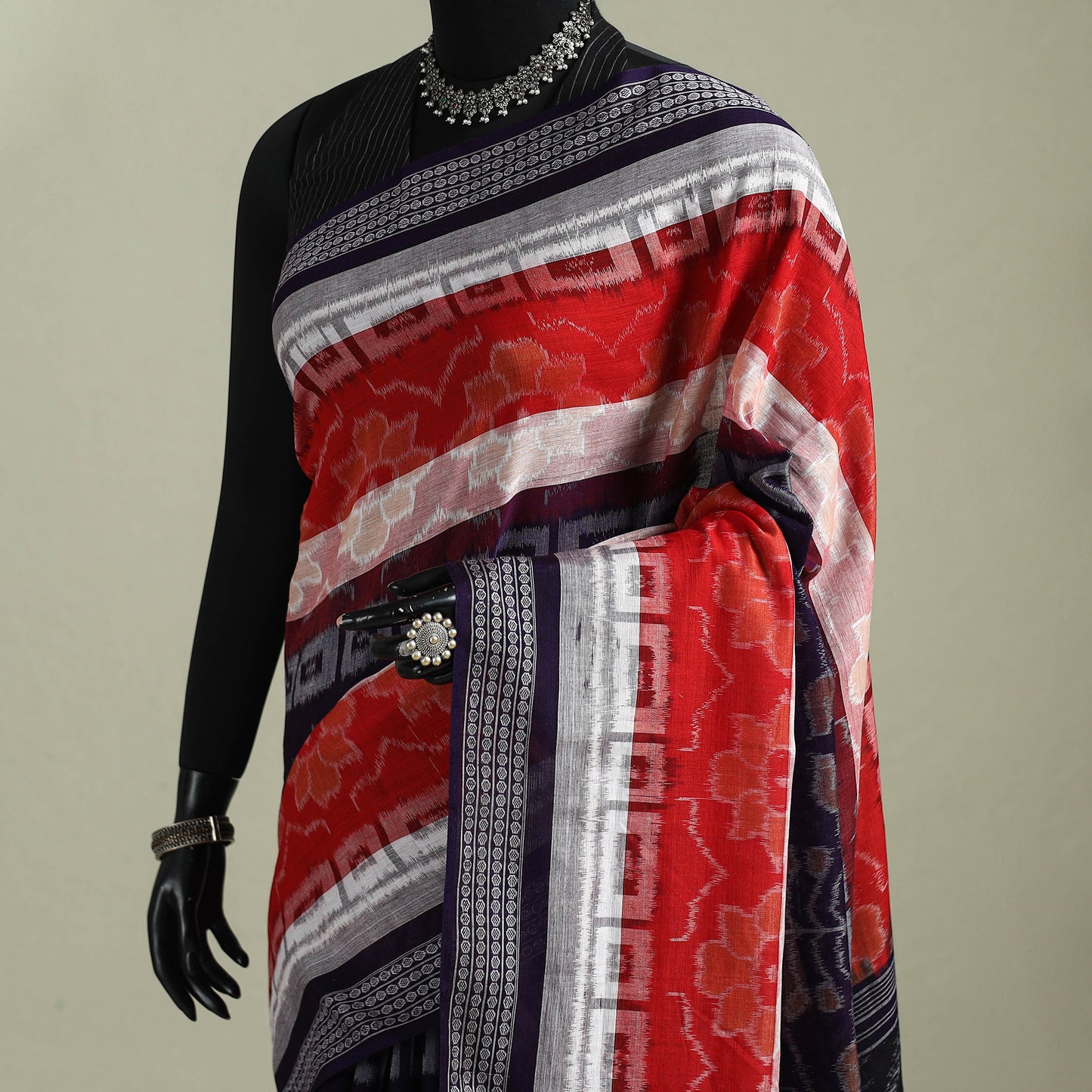 Black - Pure Handwoven Sambalpuri Ikat Cotton Saree 12