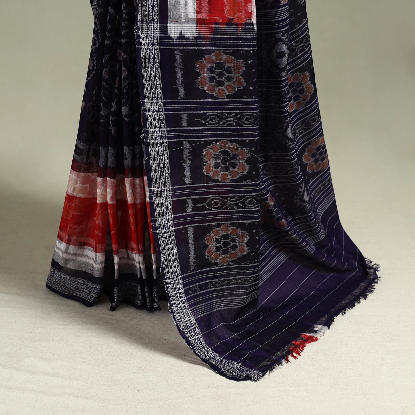Black - Pure Handwoven Sambalpuri Ikat Cotton Saree 12