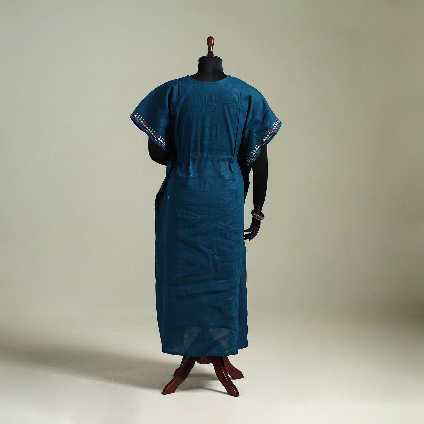 Blue - Bengal Kantha Hand Embroidery Cotton Long Kaftan 02