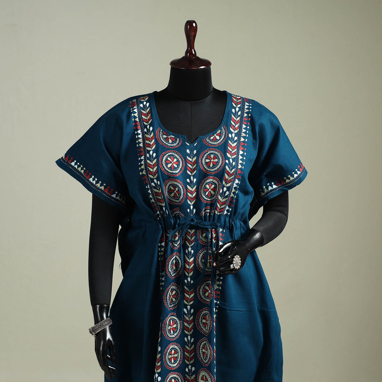 Bengal Kantha Hand Embroidery Cotton Long Kaftan 07