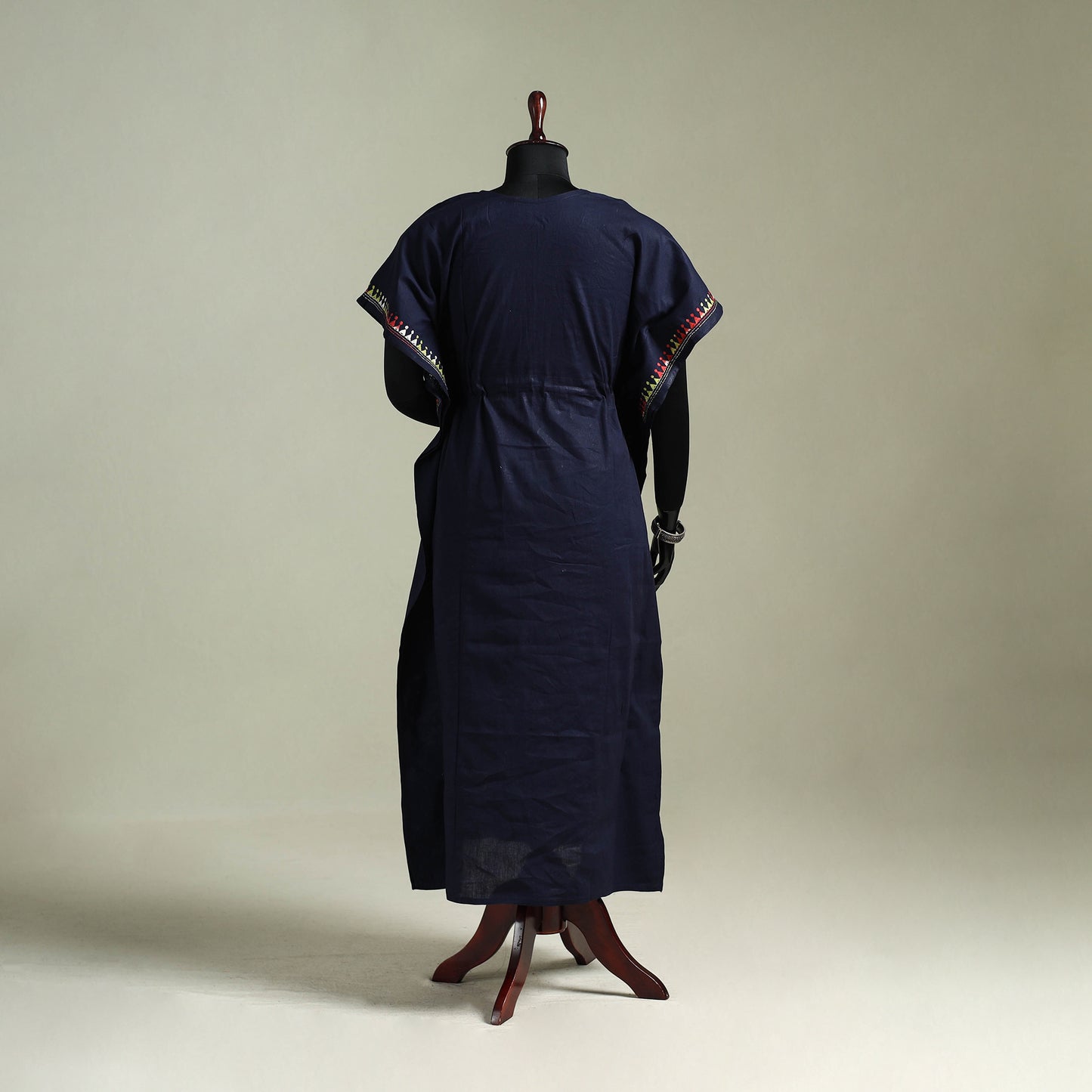 Blue - Bengal Kantha Hand Embroidery Cotton Long Kaftan 16