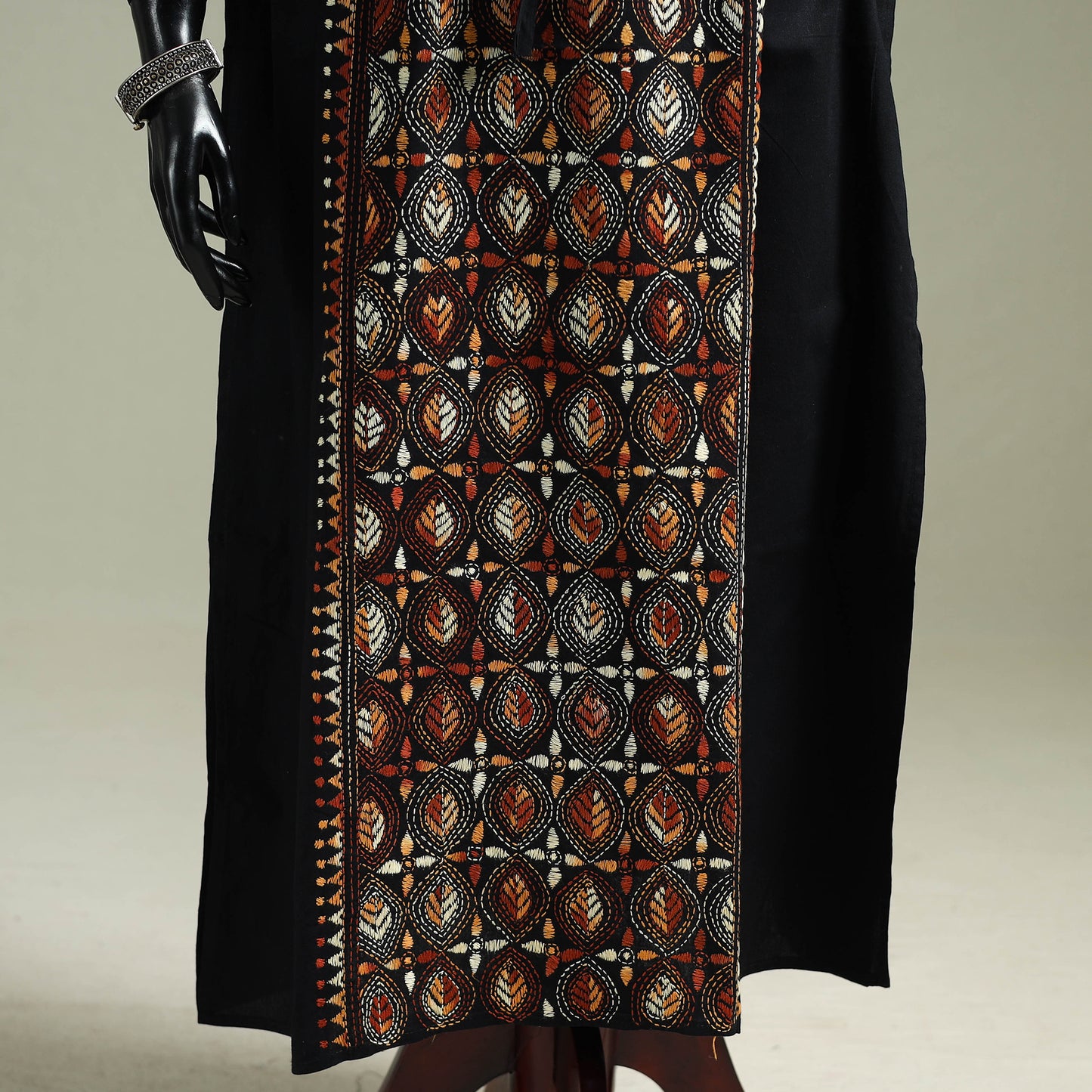 Black - Bengal Kantha Hand Embroidery Cotton Long Kaftan 21