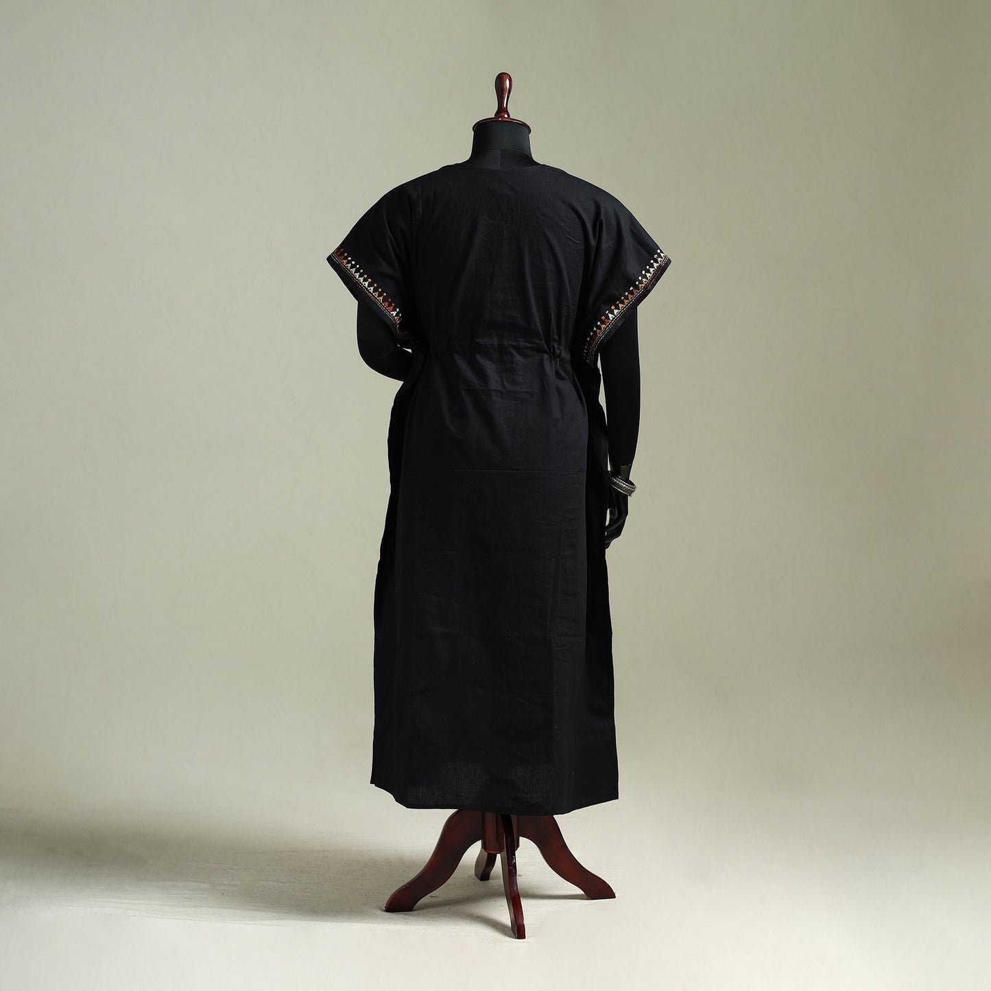 Black - Bengal Kantha Hand Embroidery Cotton Long Kaftan 21