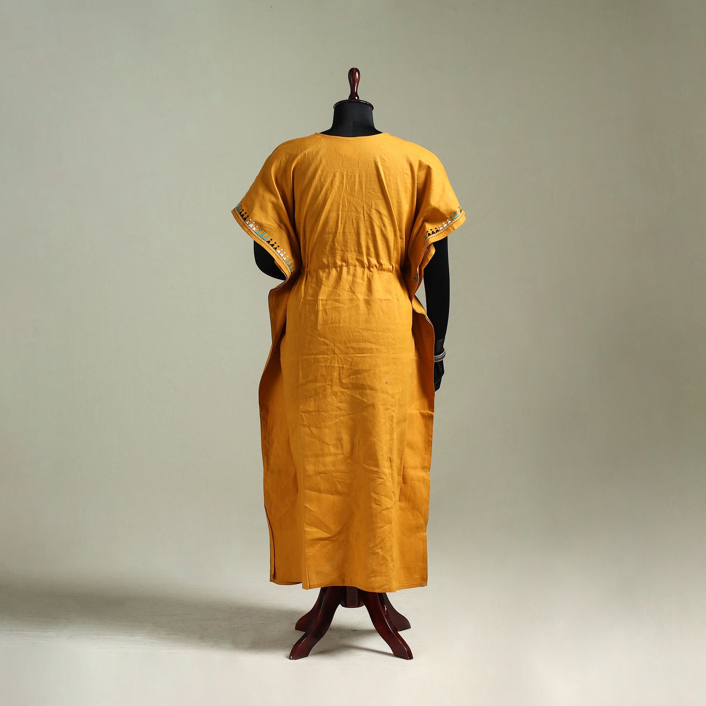Yellow - Bengal Kantha Hand Embroidery Cotton Long Kaftan 26
