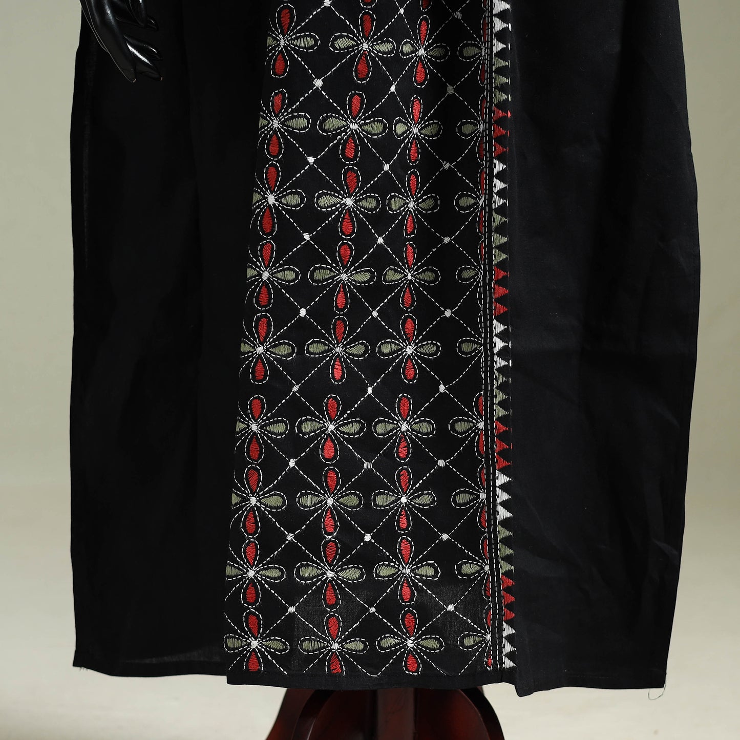 Black - Bengal Kantha Hand Embroidery Cotton Long Kaftan 27