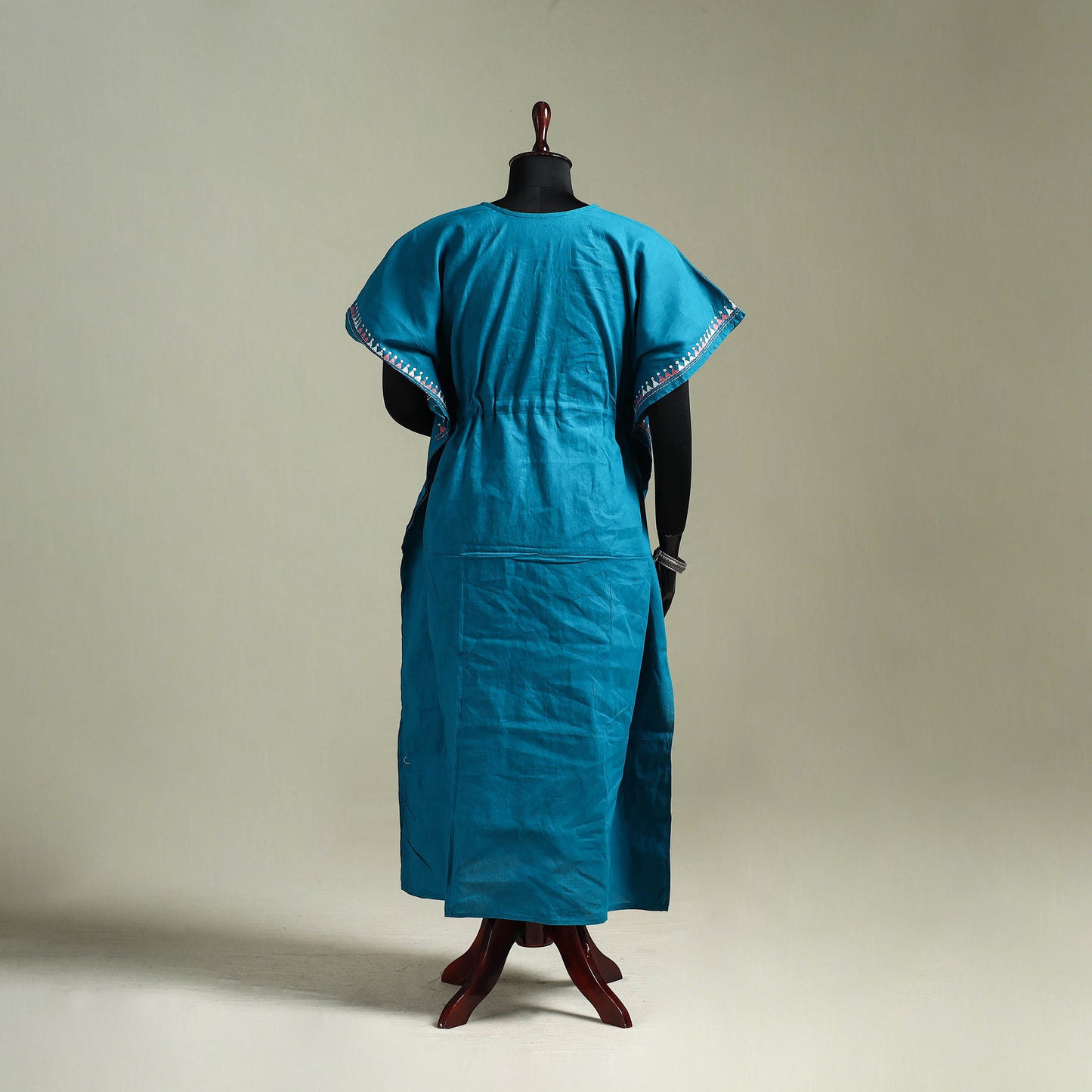 Blue - Bengal Kantha Hand Embroidery Cotton Long Kaftan 29