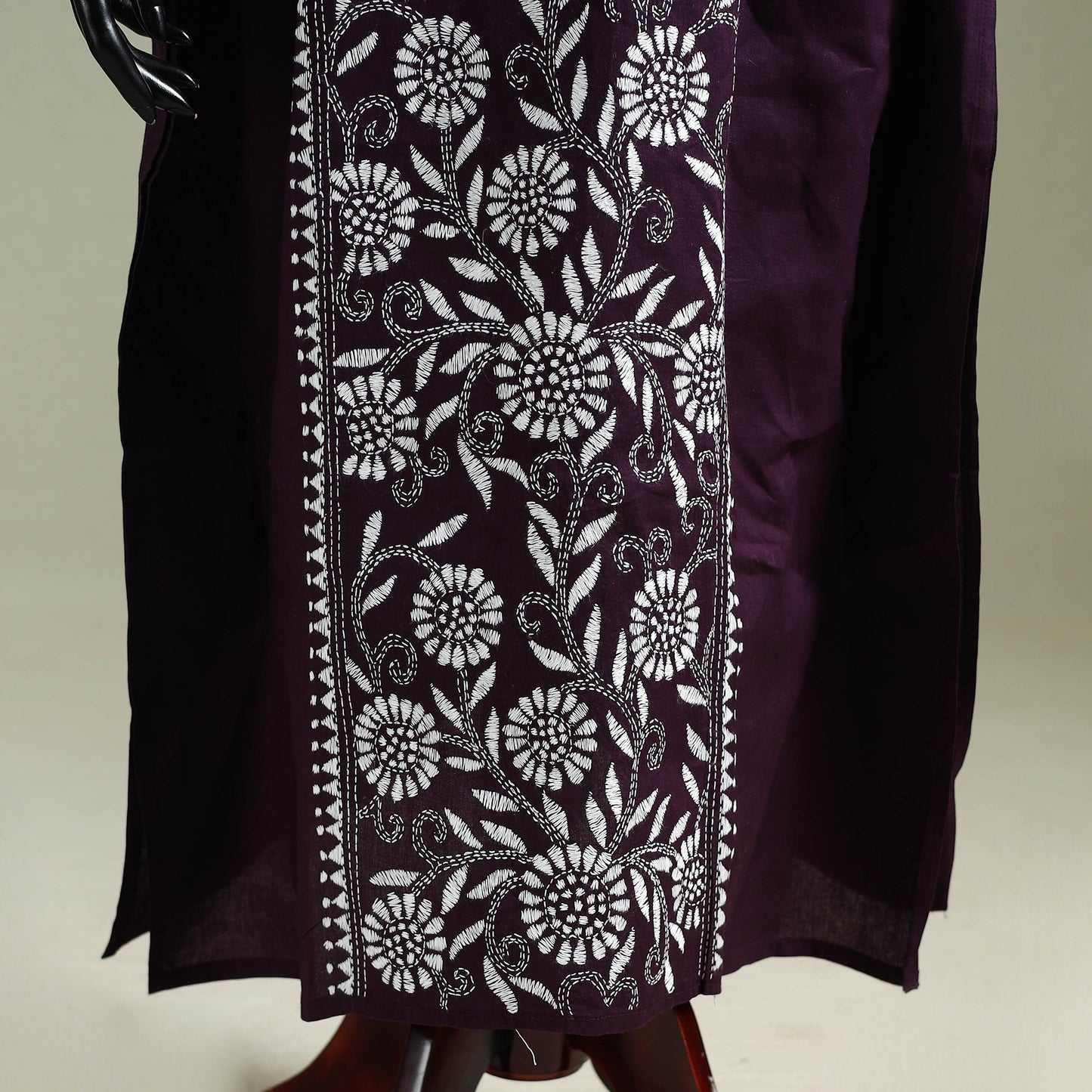 Purple - Bengal Kantha Hand Embroidery Cotton Long Kaftan 31