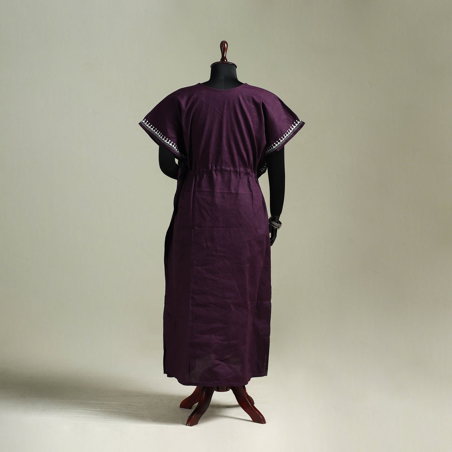 Purple - Bengal Kantha Hand Embroidery Cotton Long Kaftan 31