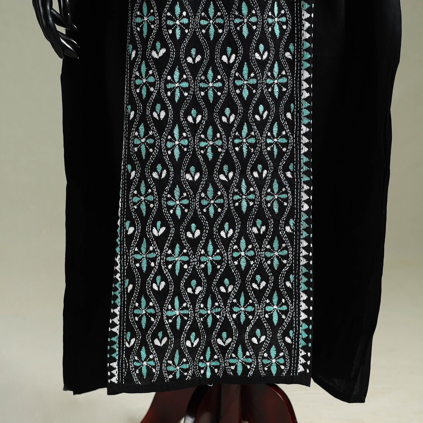 Black - Bengal Kantha Hand Embroidery Cotton Long Kaftan 34