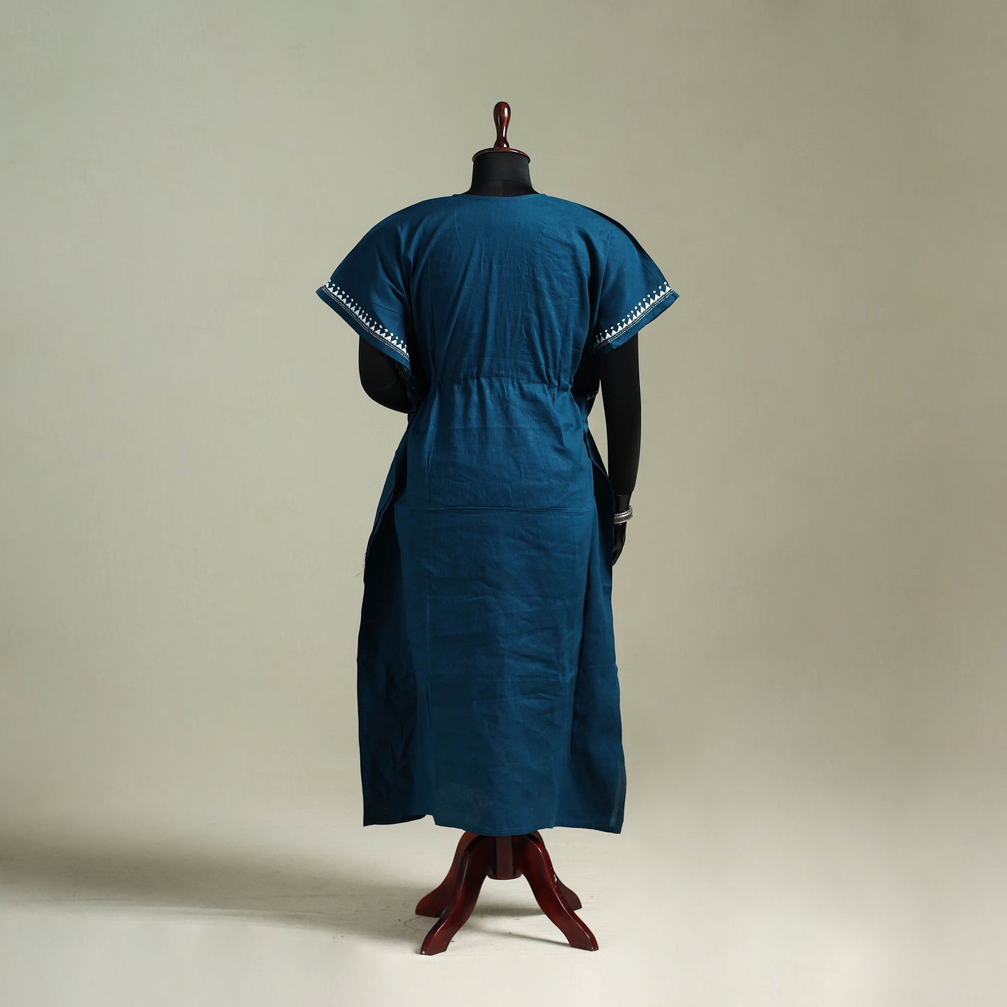 Blue - Bengal Kantha Hand Embroidery Cotton Long Kaftan 36