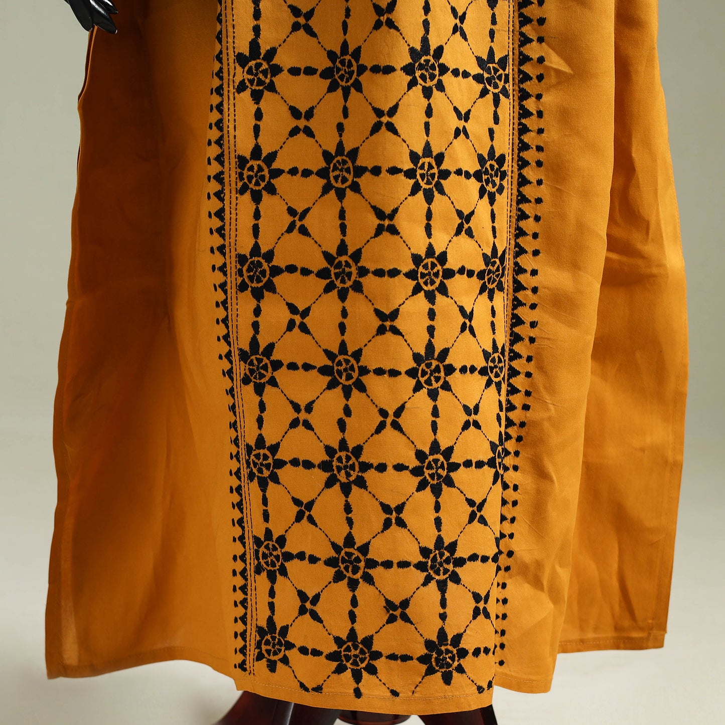 Yellow - Bengal Kantha Hand Embroidery Cotton Long Kaftan 37