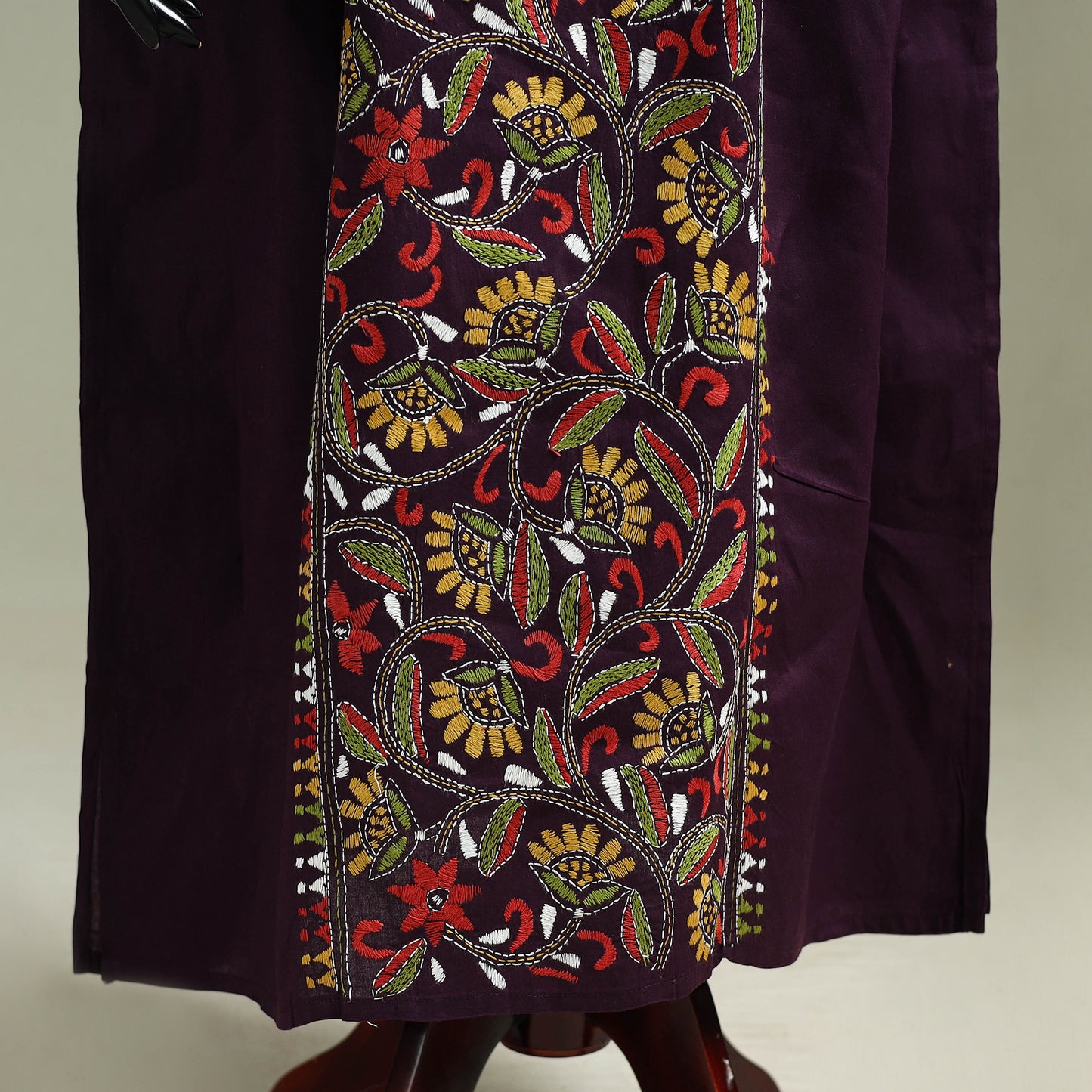 Purple - Bengal Kantha Hand Embroidery Cotton Long Kaftan 40