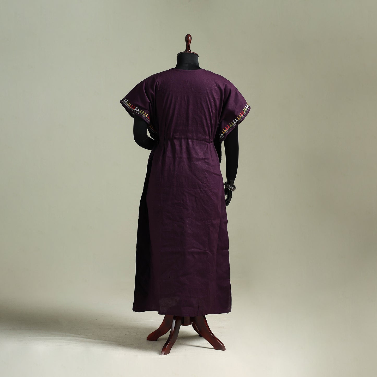 Purple - Bengal Kantha Hand Embroidery Cotton Long Kaftan 40