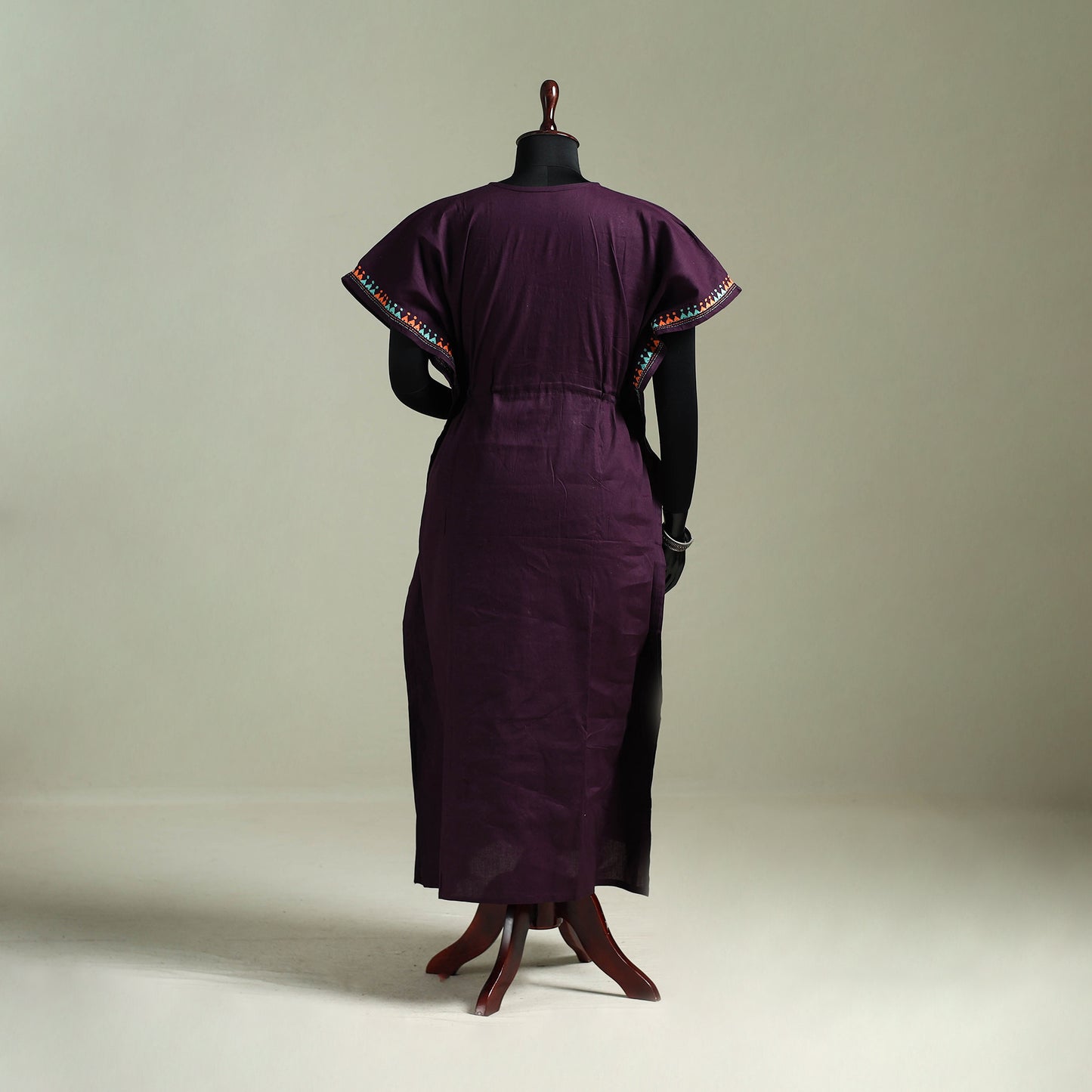 Purple - Bengal Kantha Hand Embroidery Cotton Long Kaftan 43
