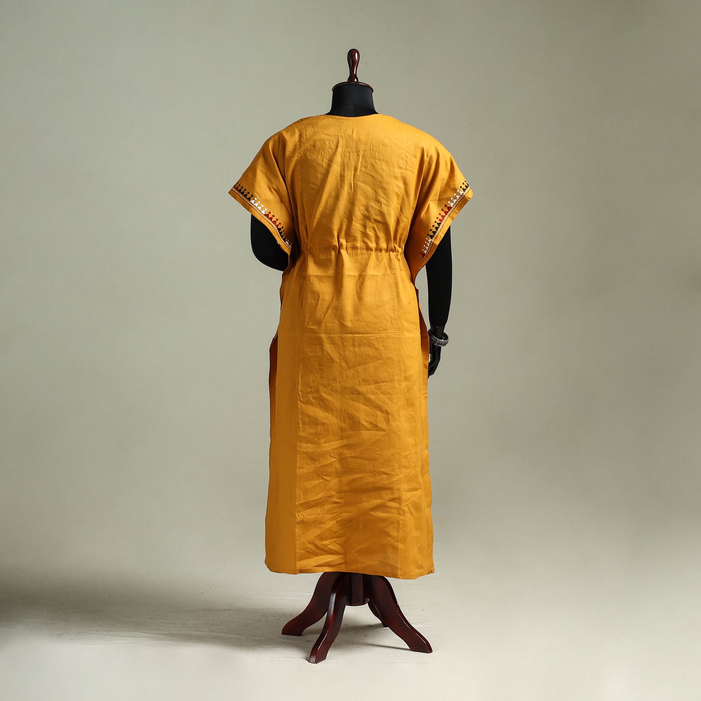 Yellow - Bengal Kantha Hand Embroidery Cotton Long Kaftan 46