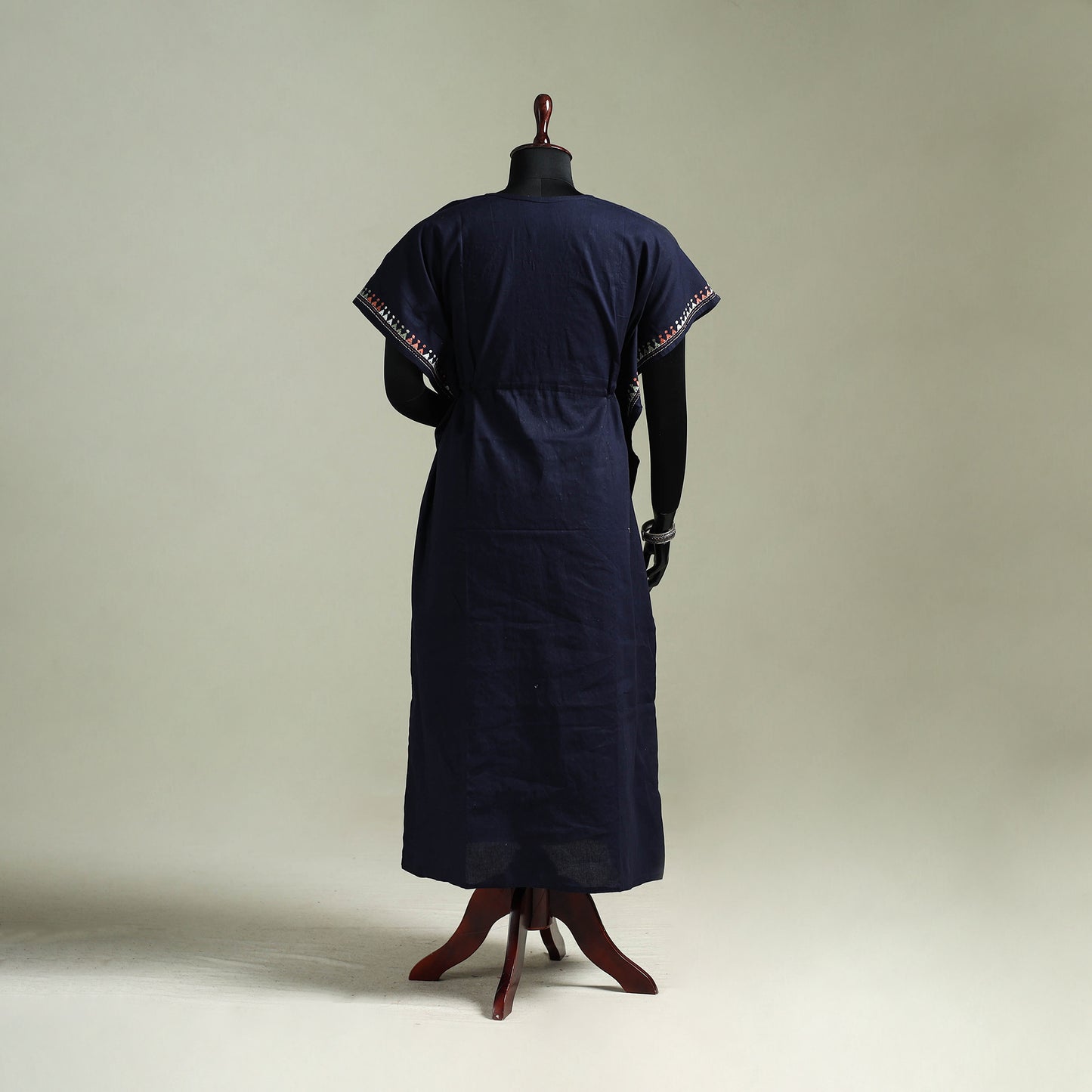 Blue - Bengal Kantha Hand Embroidery Cotton Long Kaftan 47