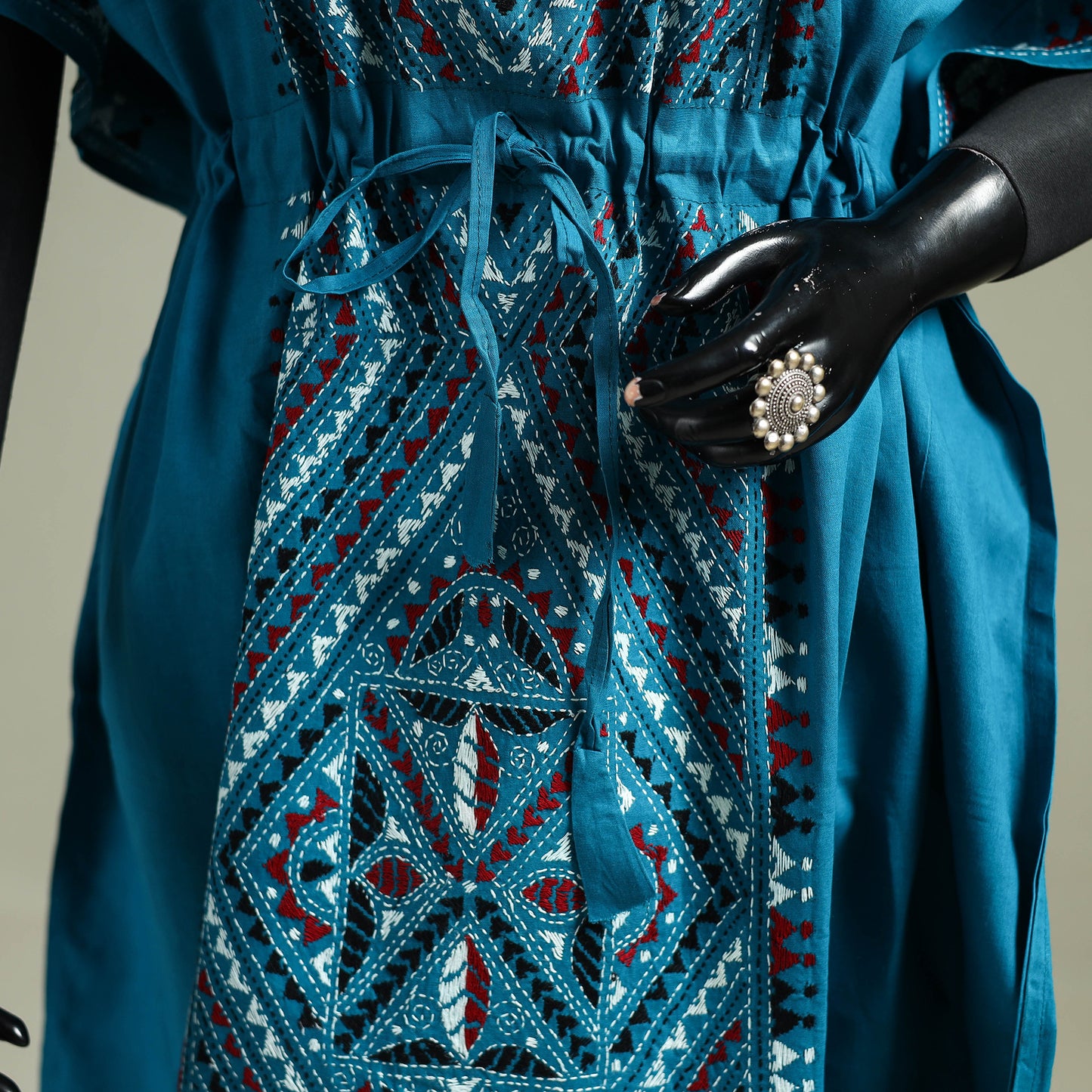 Blue - Bengal Kantha Hand Embroidery Cotton Long Kaftan 48
