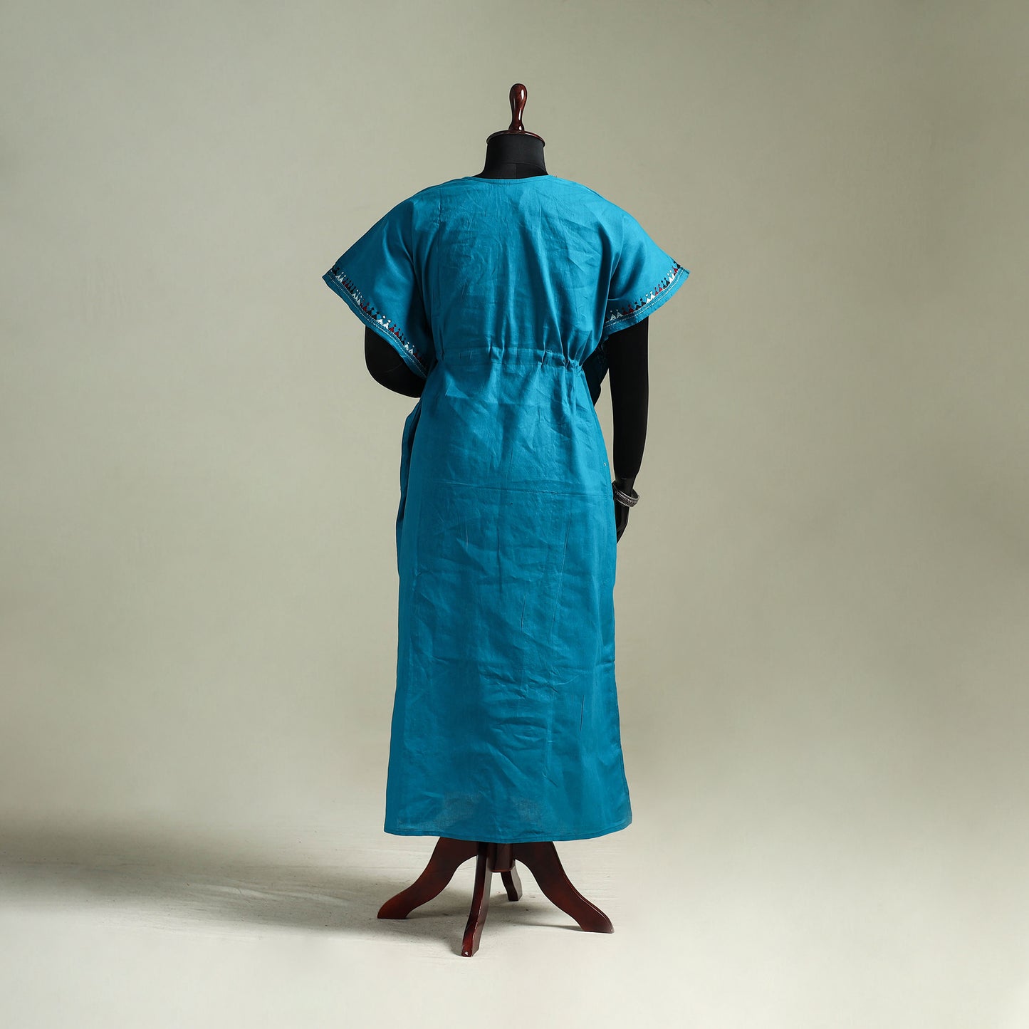 Blue - Bengal Kantha Hand Embroidery Cotton Long Kaftan 48
