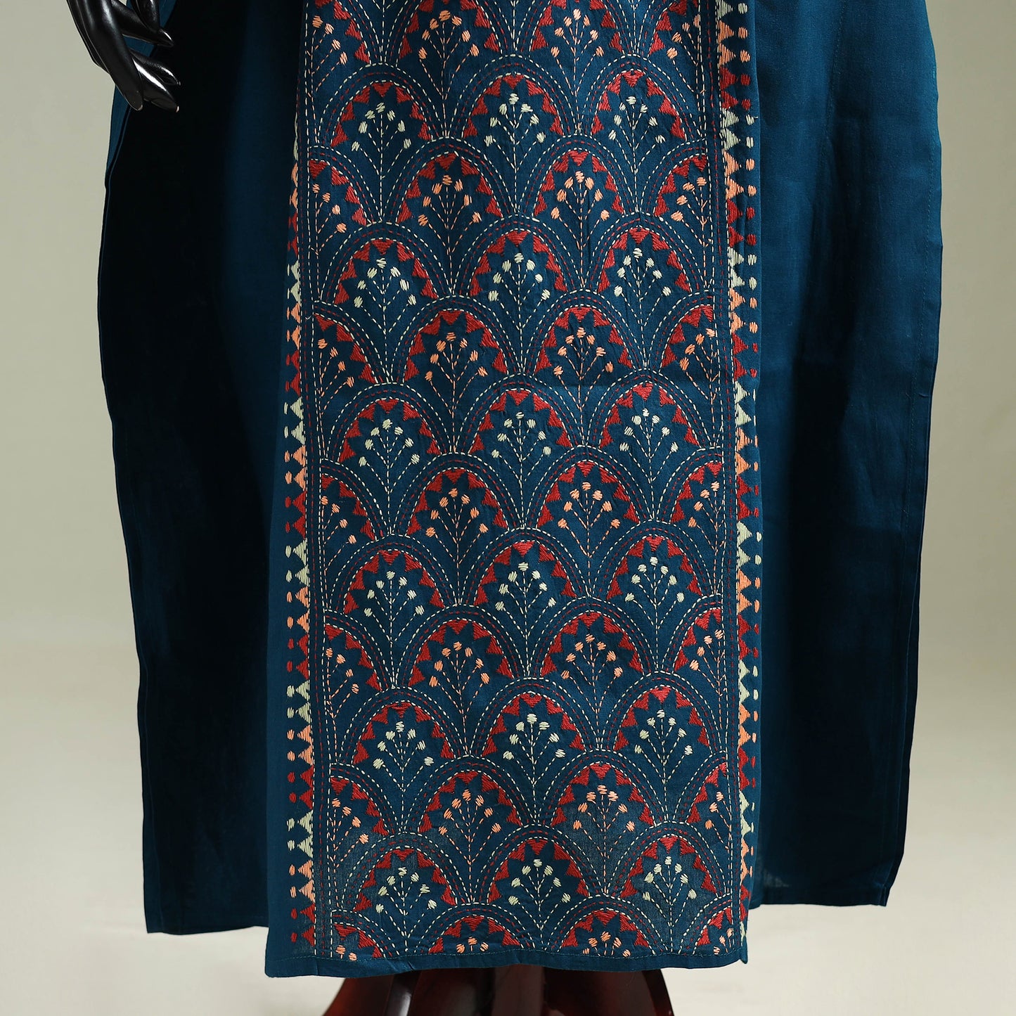 Blue - Bengal Kantha Hand Embroidery Cotton Long Kaftan 49