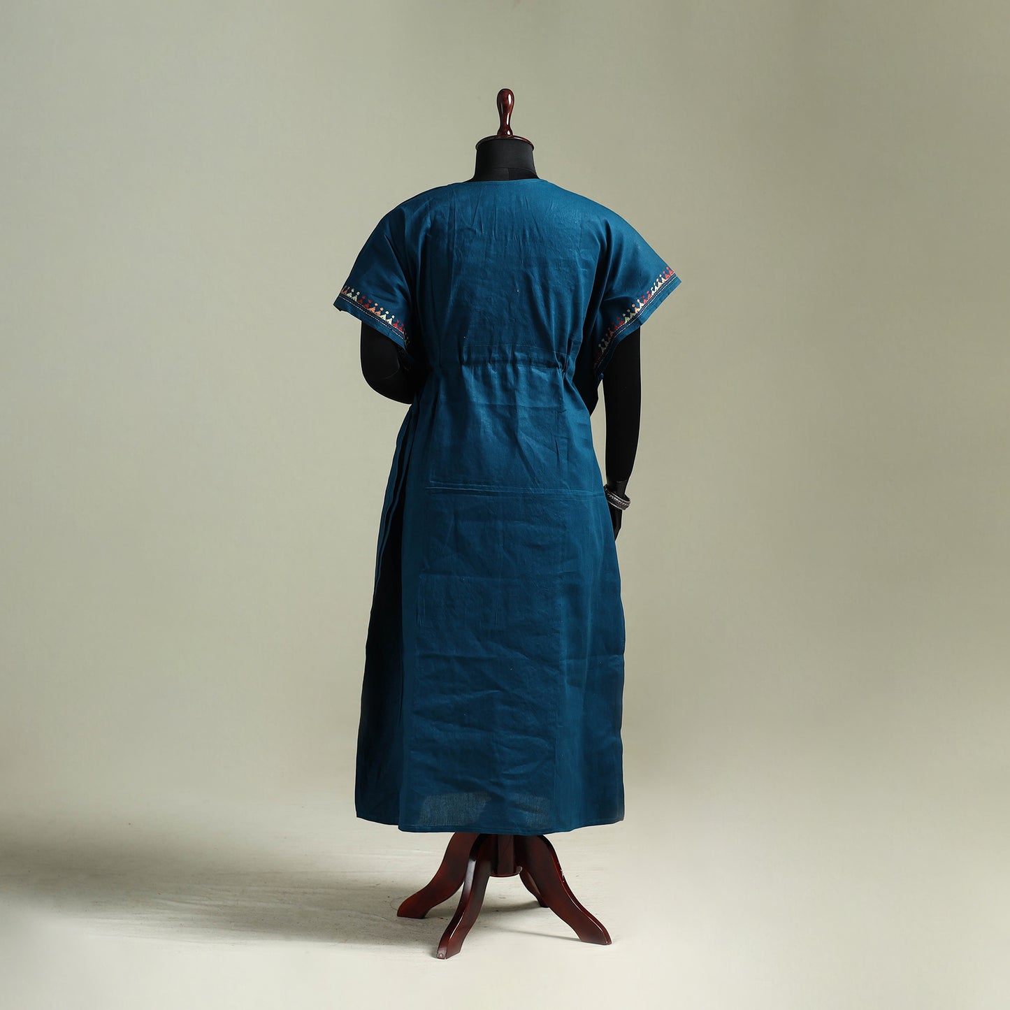 Blue - Bengal Kantha Hand Embroidery Cotton Long Kaftan 49