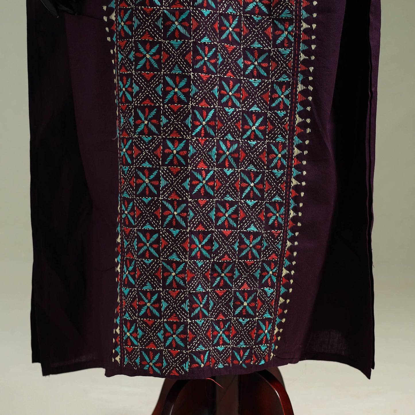 Purple - Bengal Kantha Hand Embroidery Cotton Long Kaftan 53