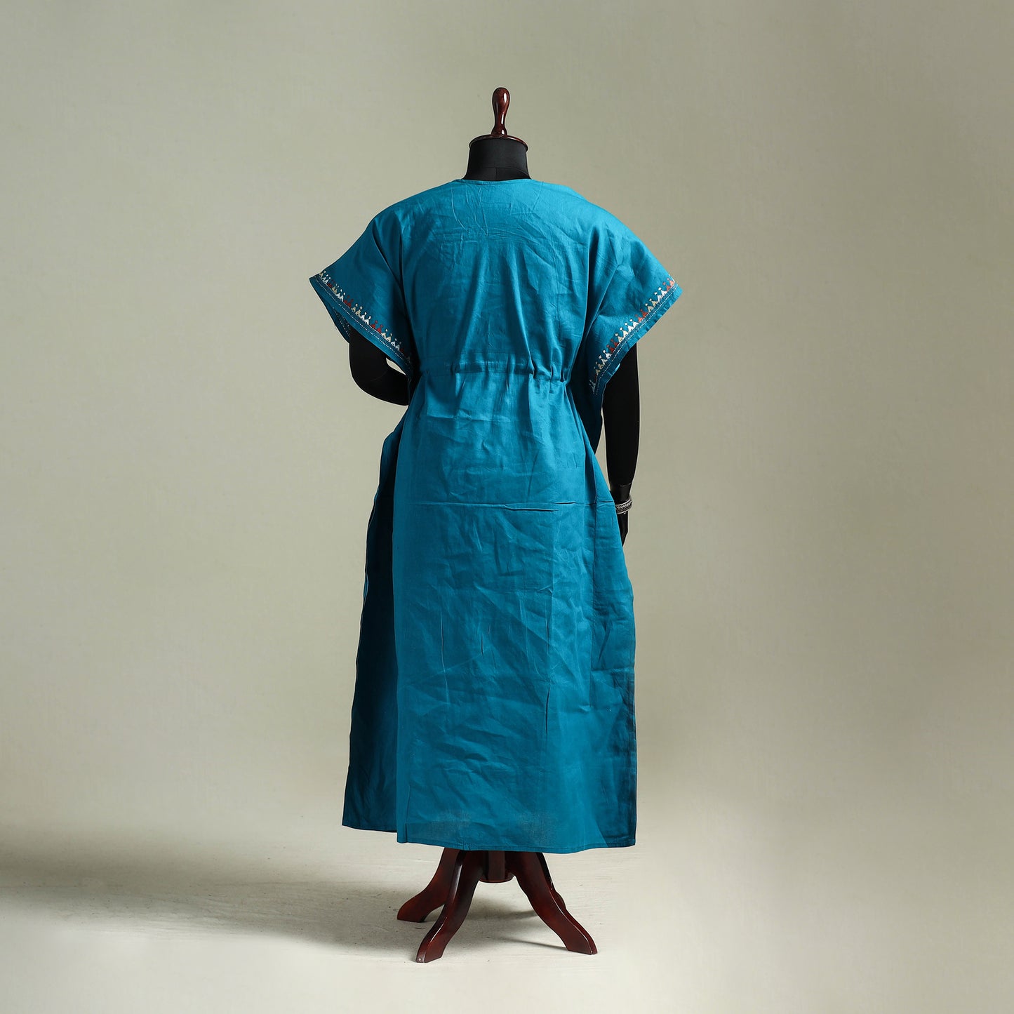 Blue - Bengal Kantha Hand Embroidery Cotton Long Kaftan 54
