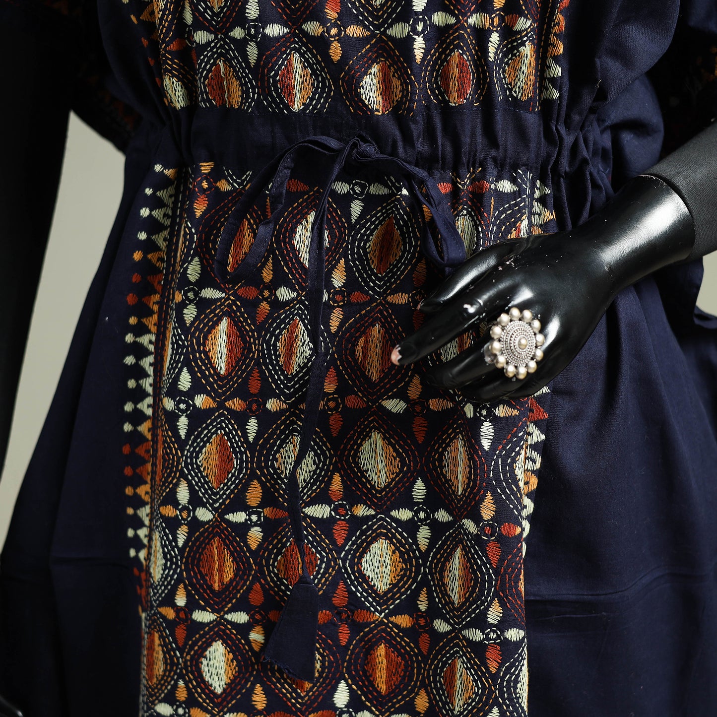 Blue - Bengal Kantha Hand Embroidery Cotton Long Kaftan 57