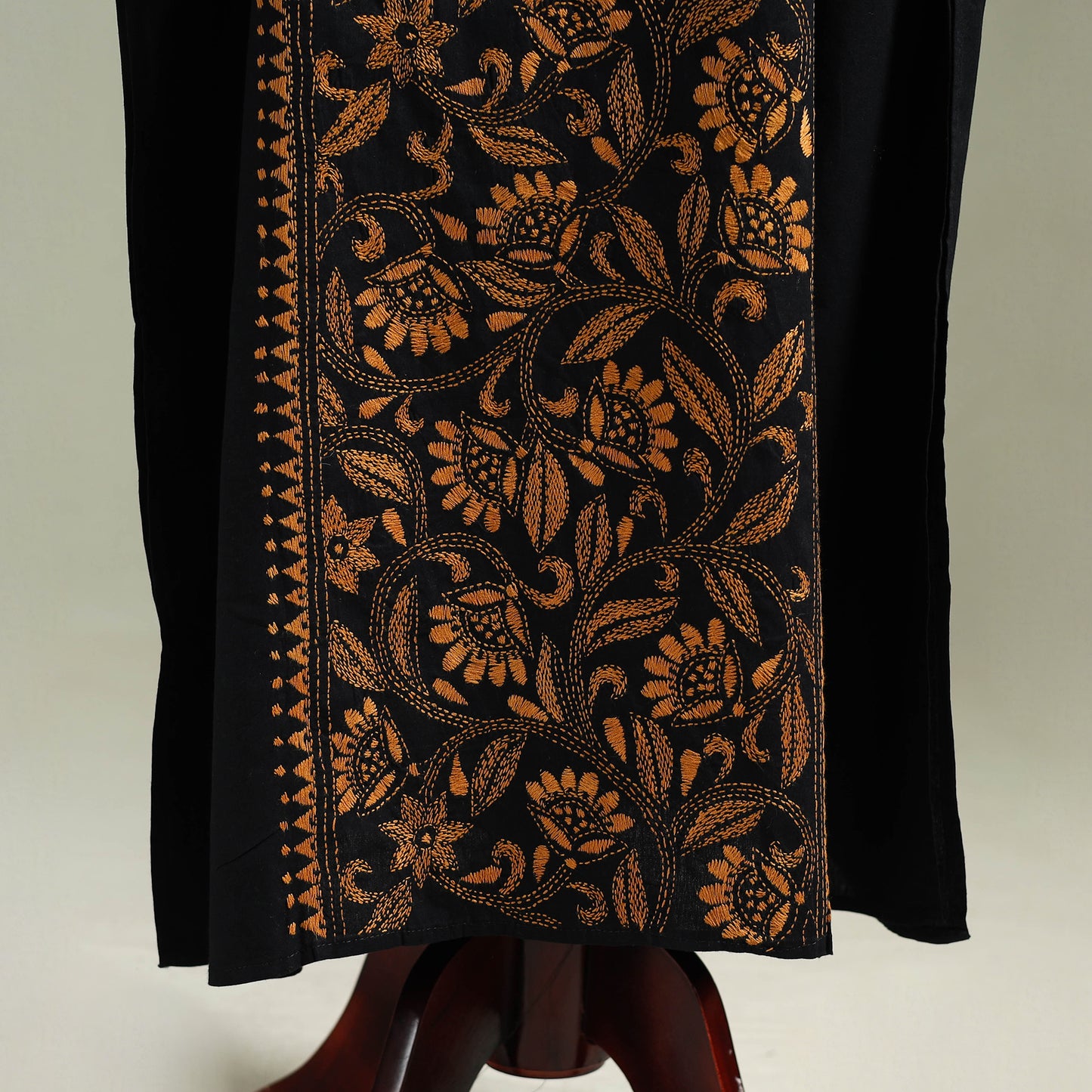 Black - Bengal Kantha Hand Embroidery Cotton Long Kaftan 61