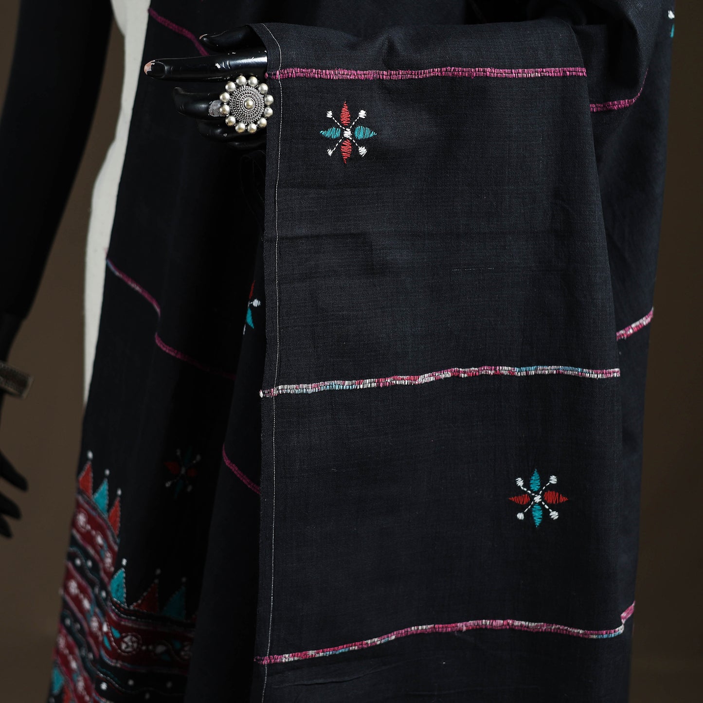Kantha Hand Embroidered Khes Handwoven Cotton Dupatta 13
