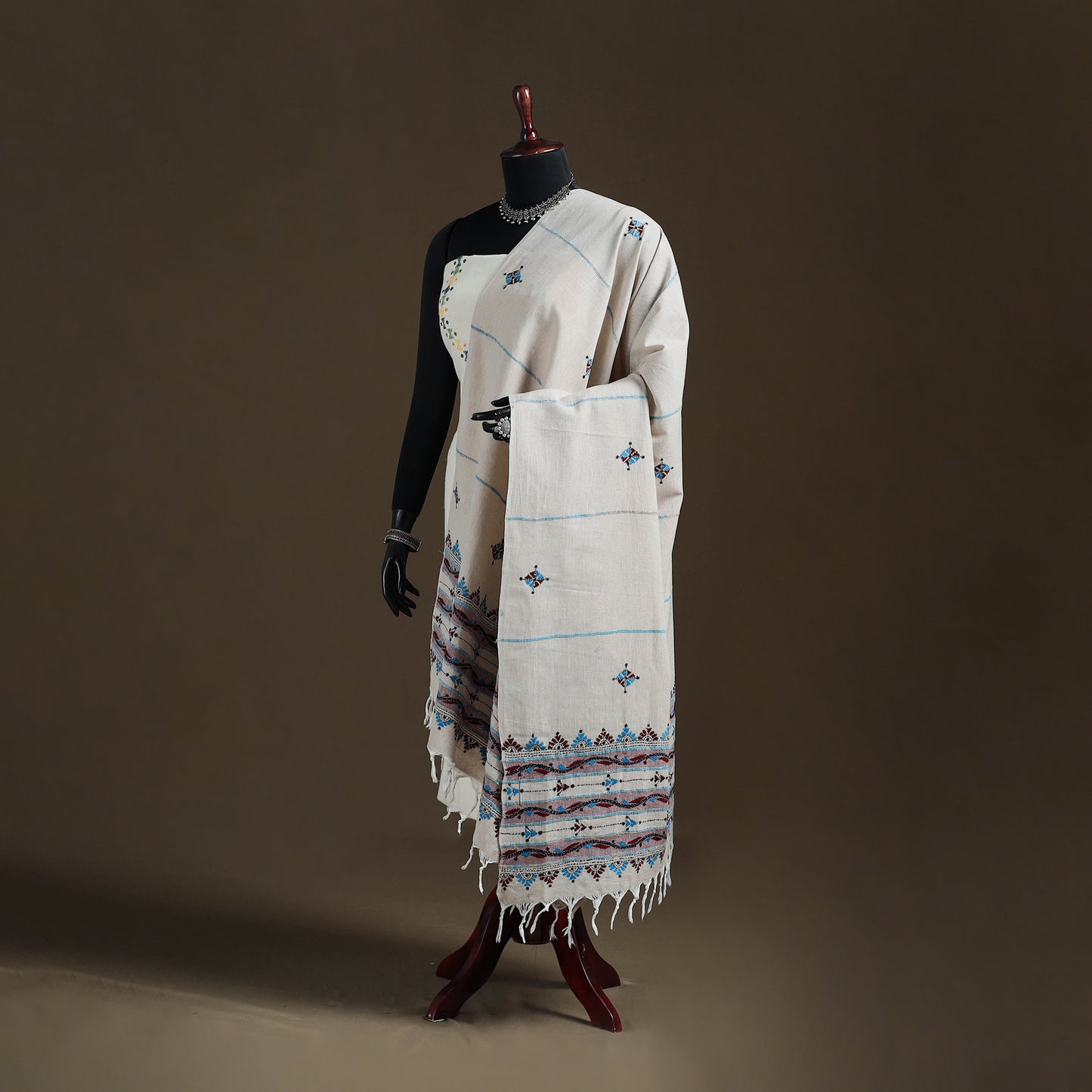 Kantha Hand Embroidered Khes Handwoven Cotton Dupatta 22