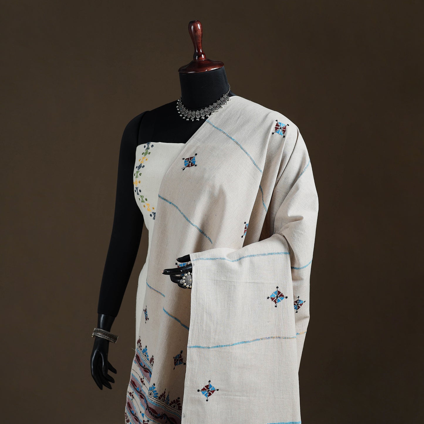 Kantha Hand Embroidered Khes Handwoven Cotton Dupatta 22