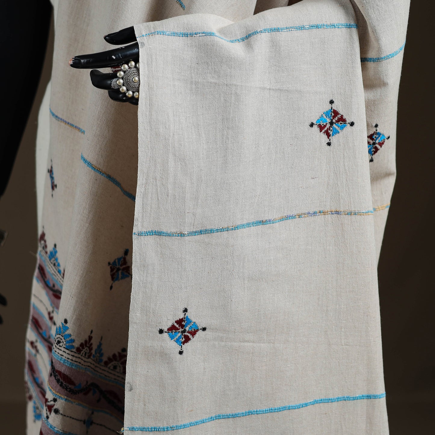 Kantha Hand Embroidered Khes Handwoven Cotton Dupatta 22