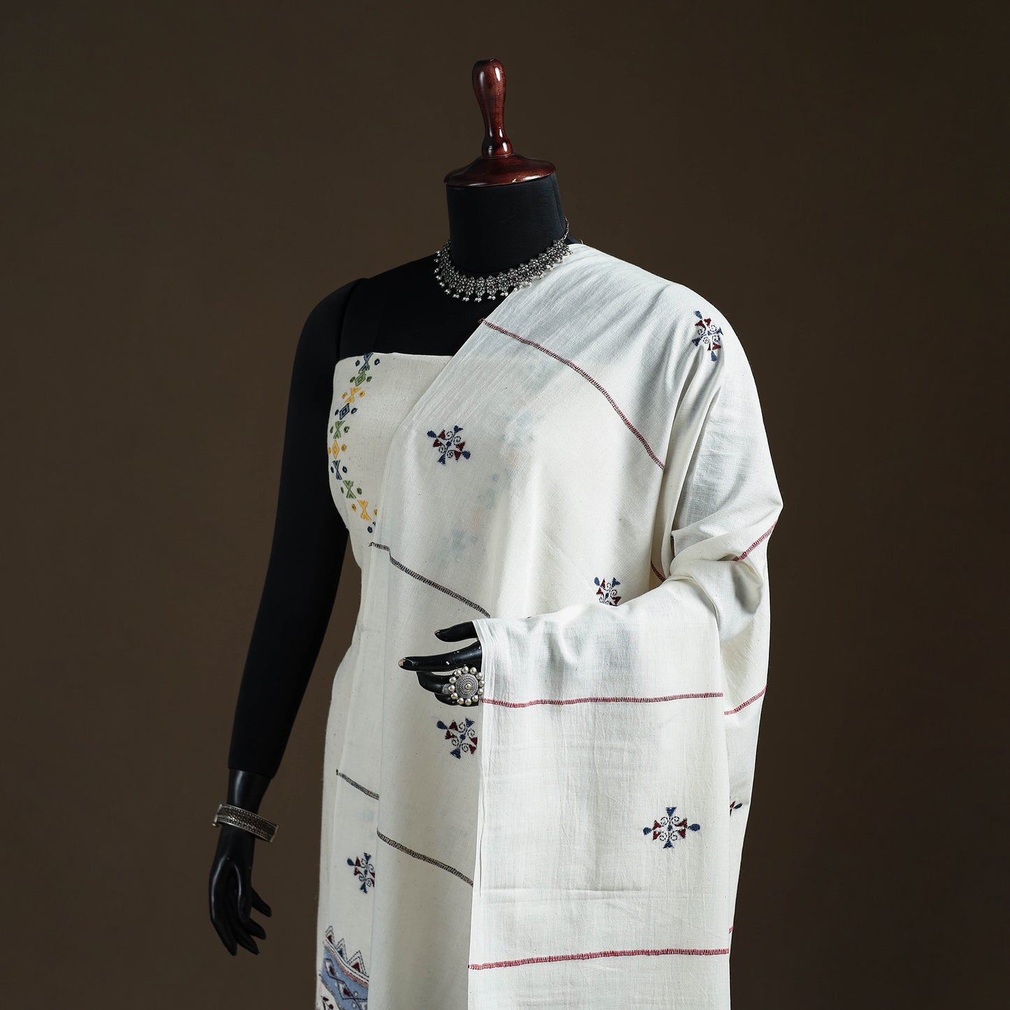 Kantha Hand Embroidered Khes Handwoven Cotton Dupatta 26