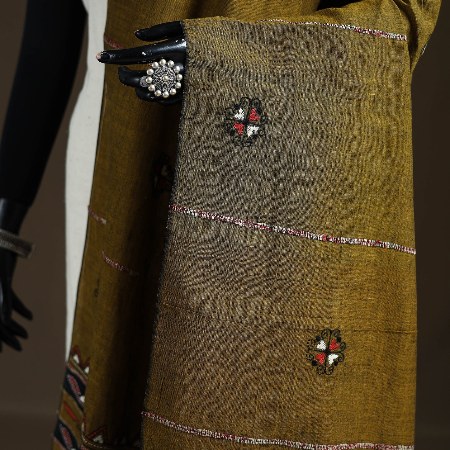 Brown - Kantha Hand Embroidered Khes Handwoven Cotton Dupatta 29