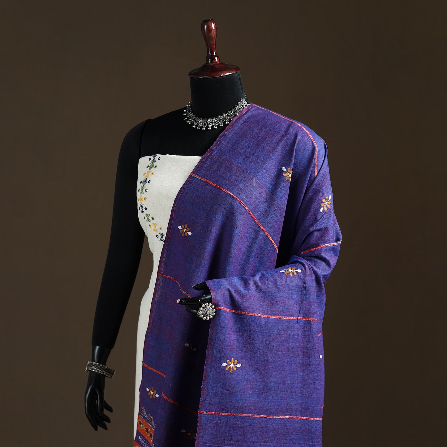 Kantha Hand Embroidered Khes Handwoven Cotton Dupatta 35