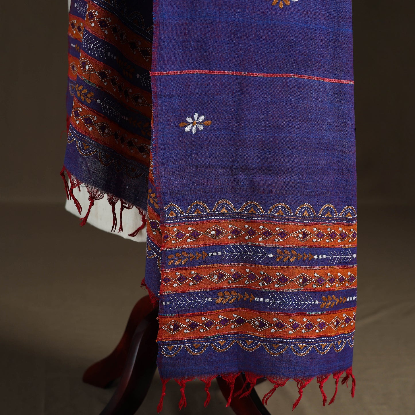 Kantha Hand Embroidered Khes Handwoven Cotton Dupatta 35