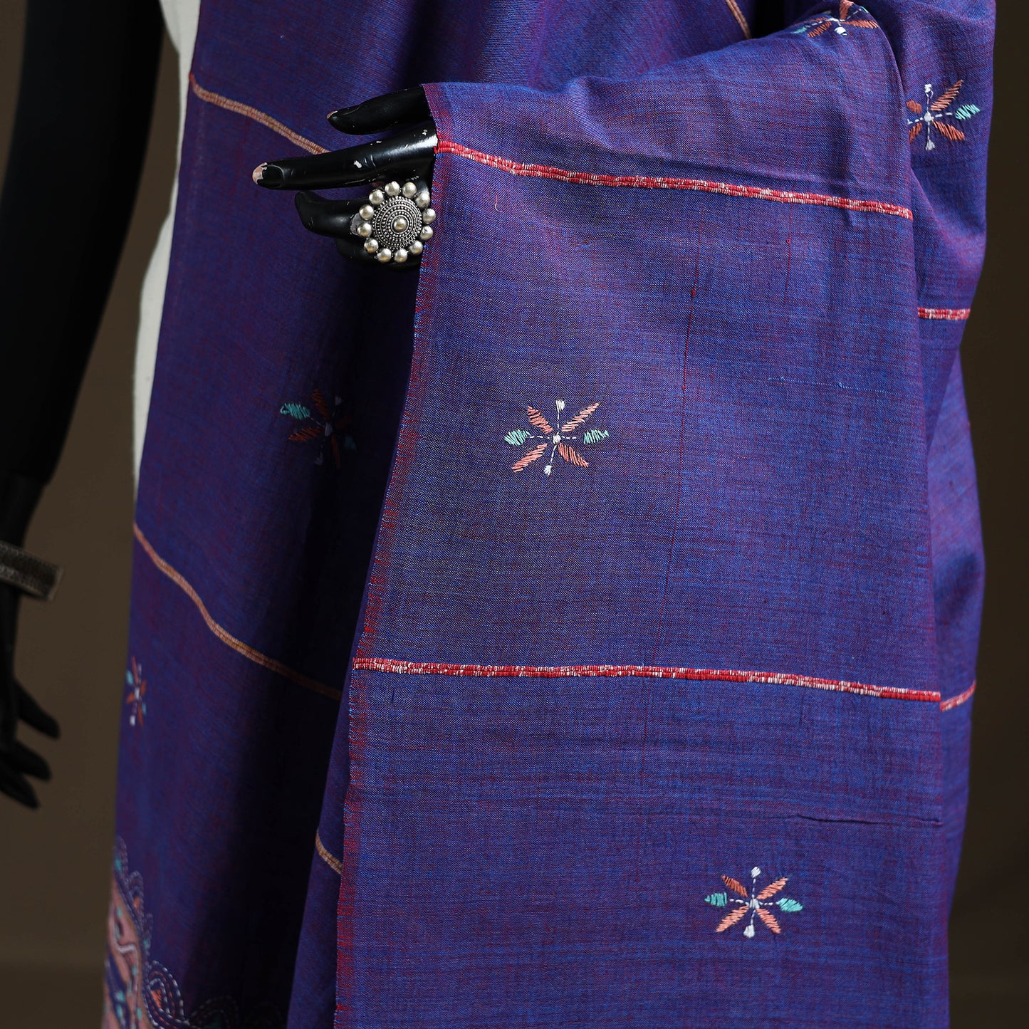 Kantha Hand Embroidered Khes Handwoven Cotton Dupatta 37