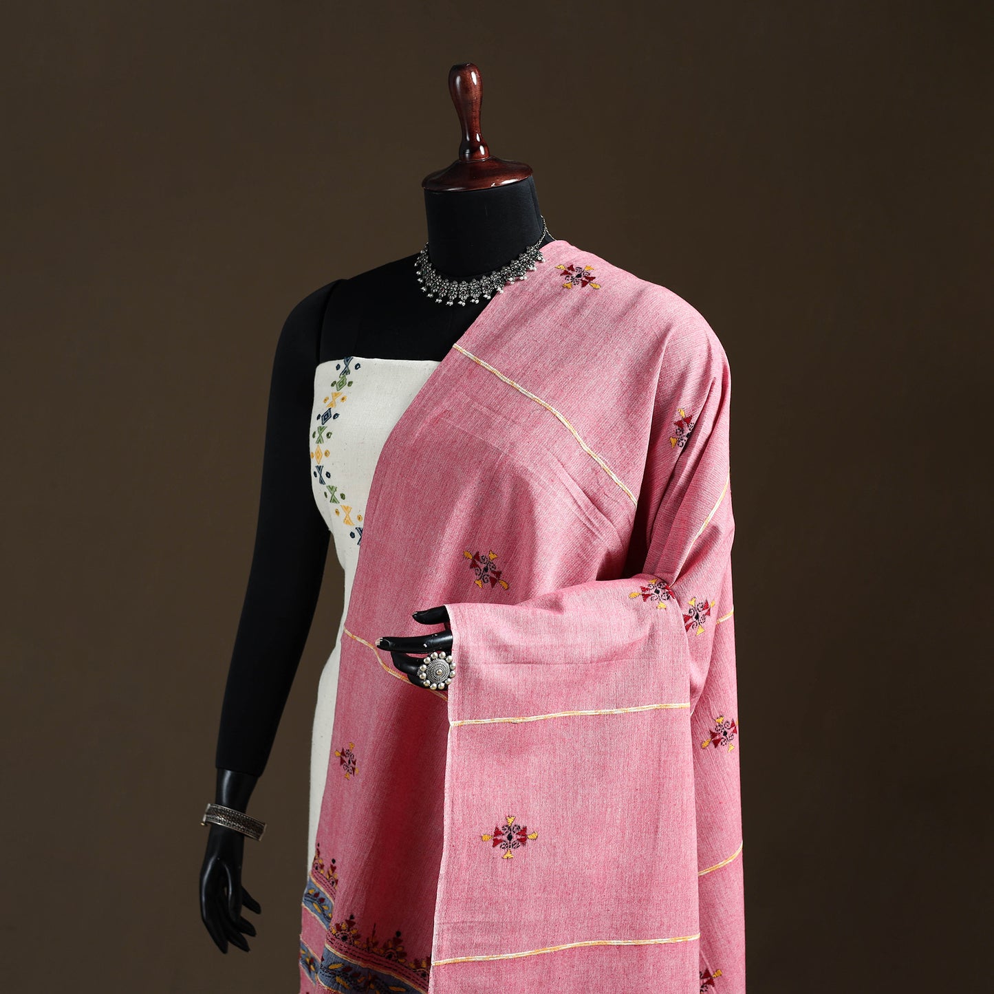 Kantha Hand Embroidered Khes Handwoven Cotton Dupatta 42