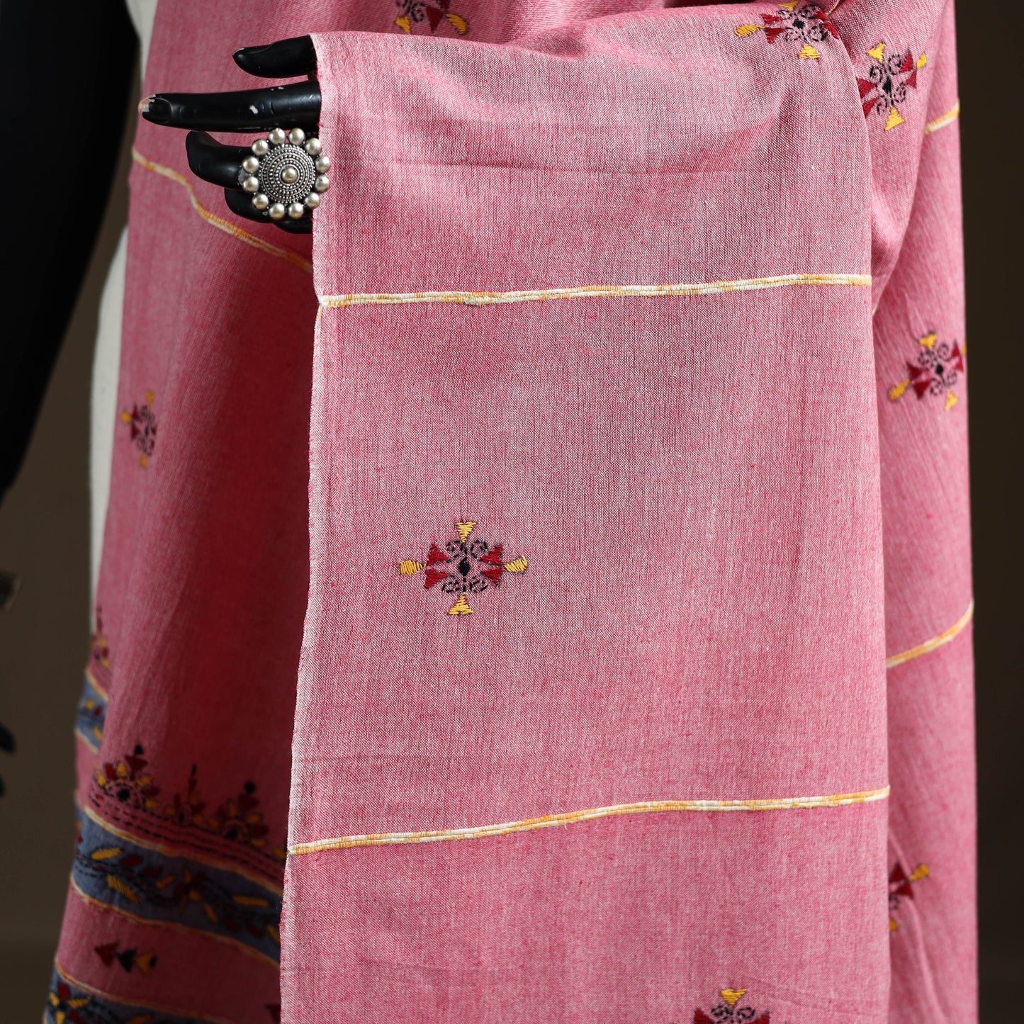 Kantha Hand Embroidered Khes Handwoven Cotton Dupatta 42