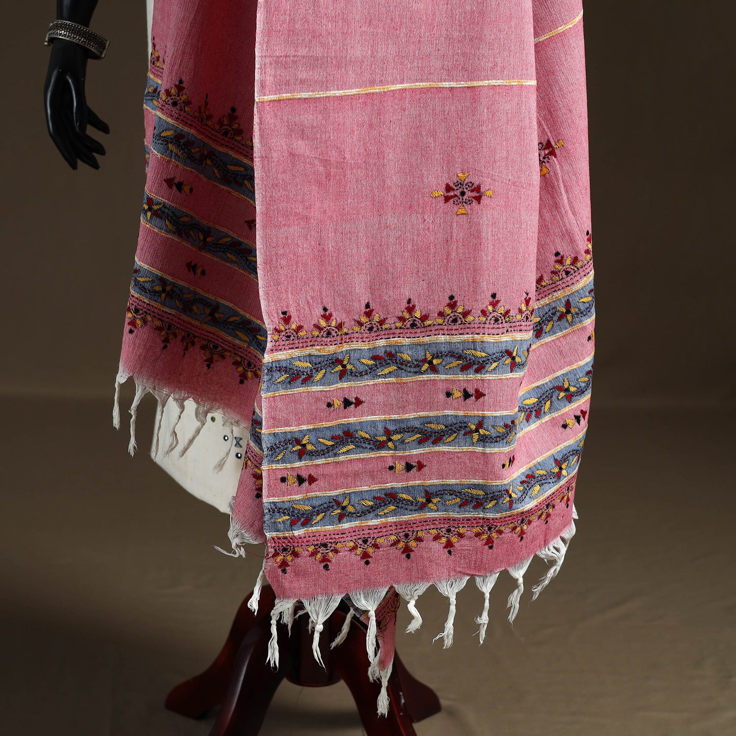 Kantha Hand Embroidered Khes Handwoven Cotton Dupatta 42