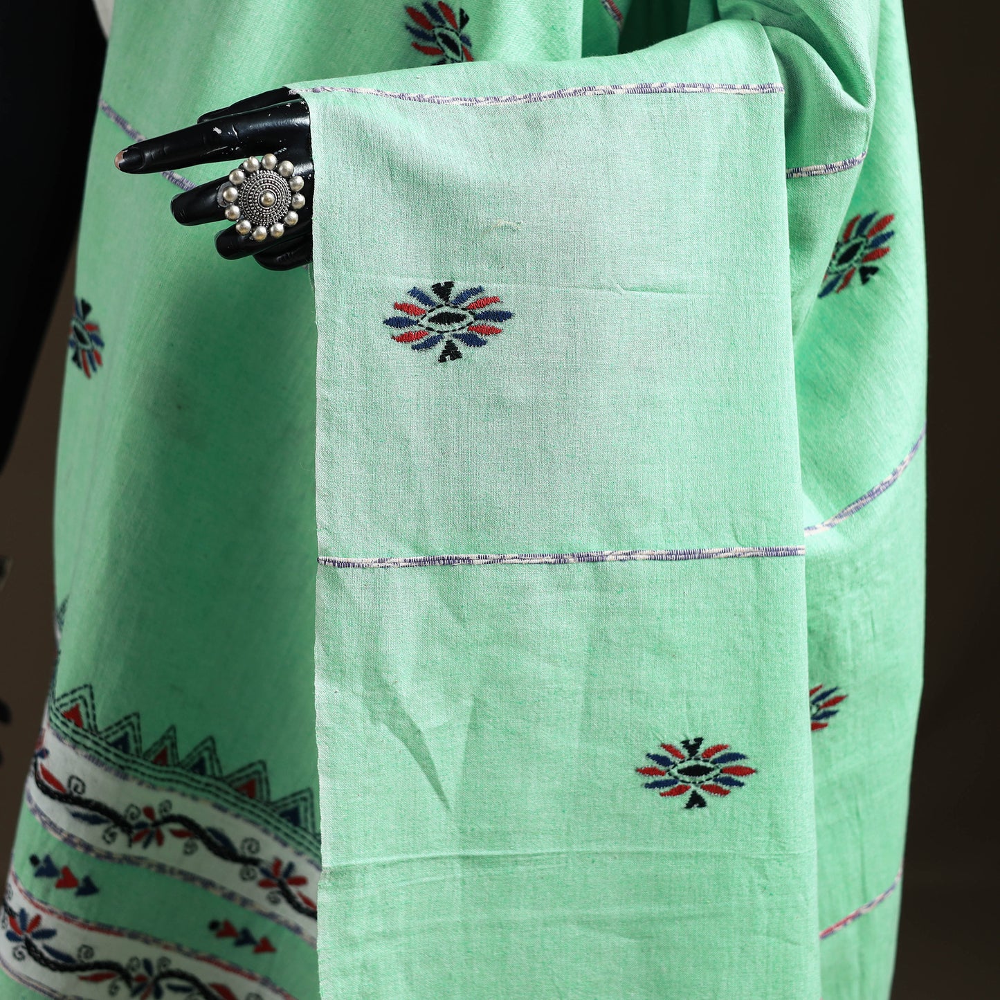 Kantha Hand Embroidered Khes Handwoven Cotton Dupatta 44