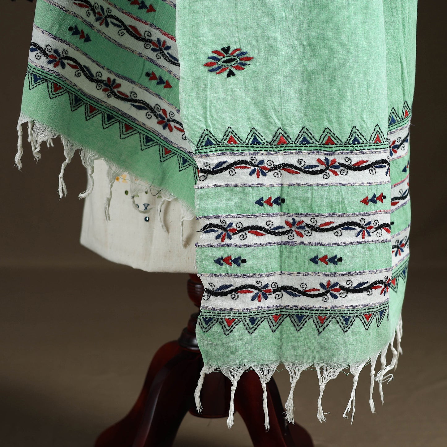 Kantha Hand Embroidered Khes Handwoven Cotton Dupatta 44