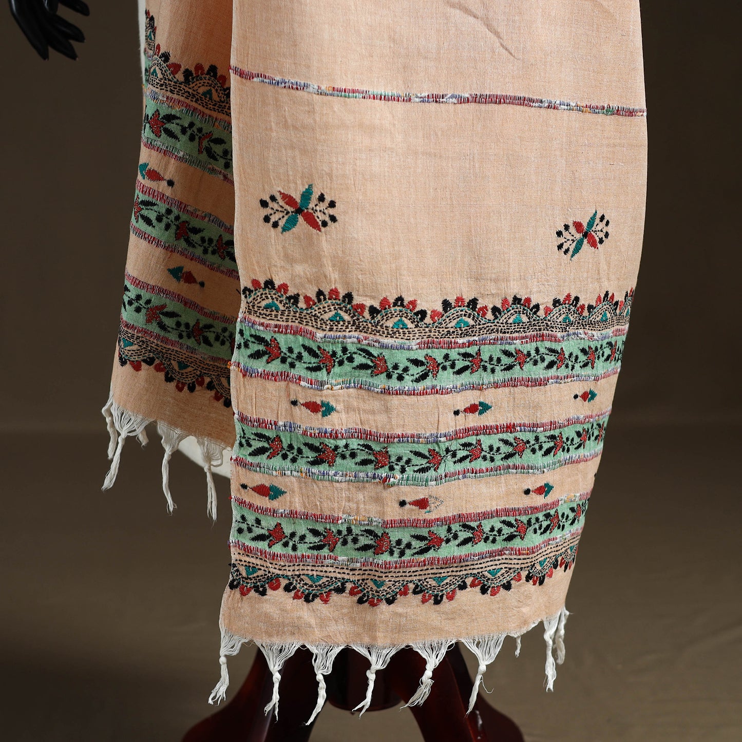Kantha Hand Embroidered Khes Handwoven Cotton Dupatta 45