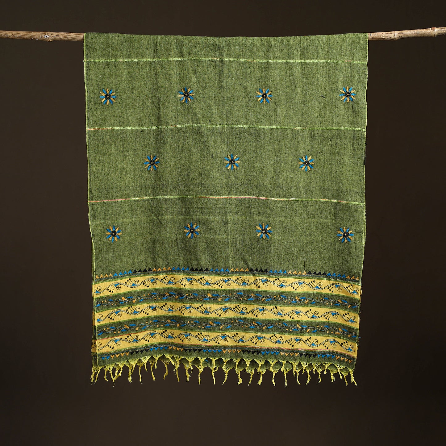 Kantha Hand Embroidered Khes Handwoven Cotton Dupatta 47
