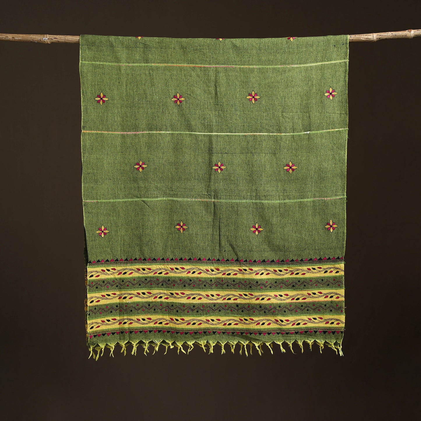 Kantha Hand Embroidered Khes Handwoven Cotton Dupatta 46