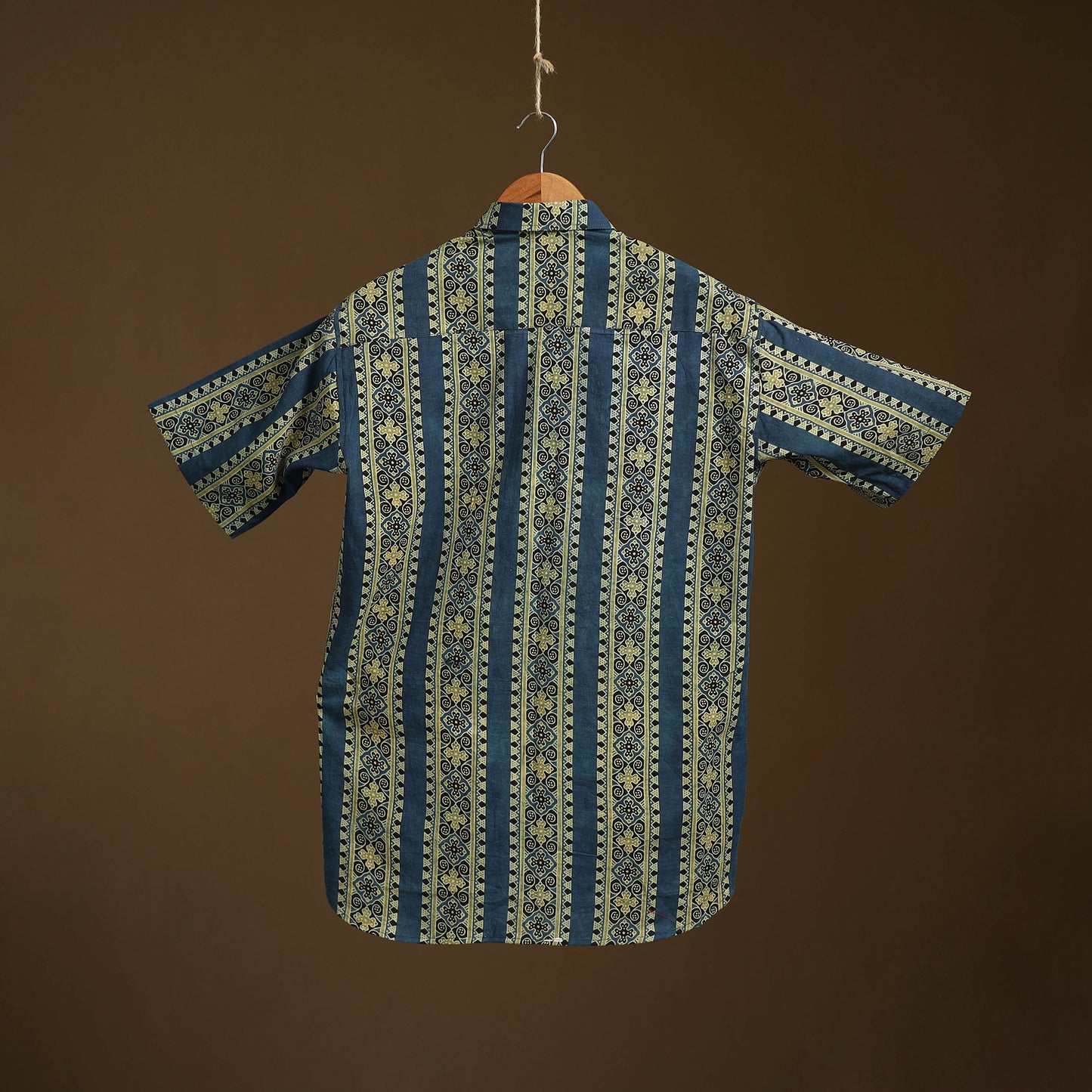 Natural Dyed Hand Block Print Cotton Men Half Sleeve Ajrakh Shirt 04