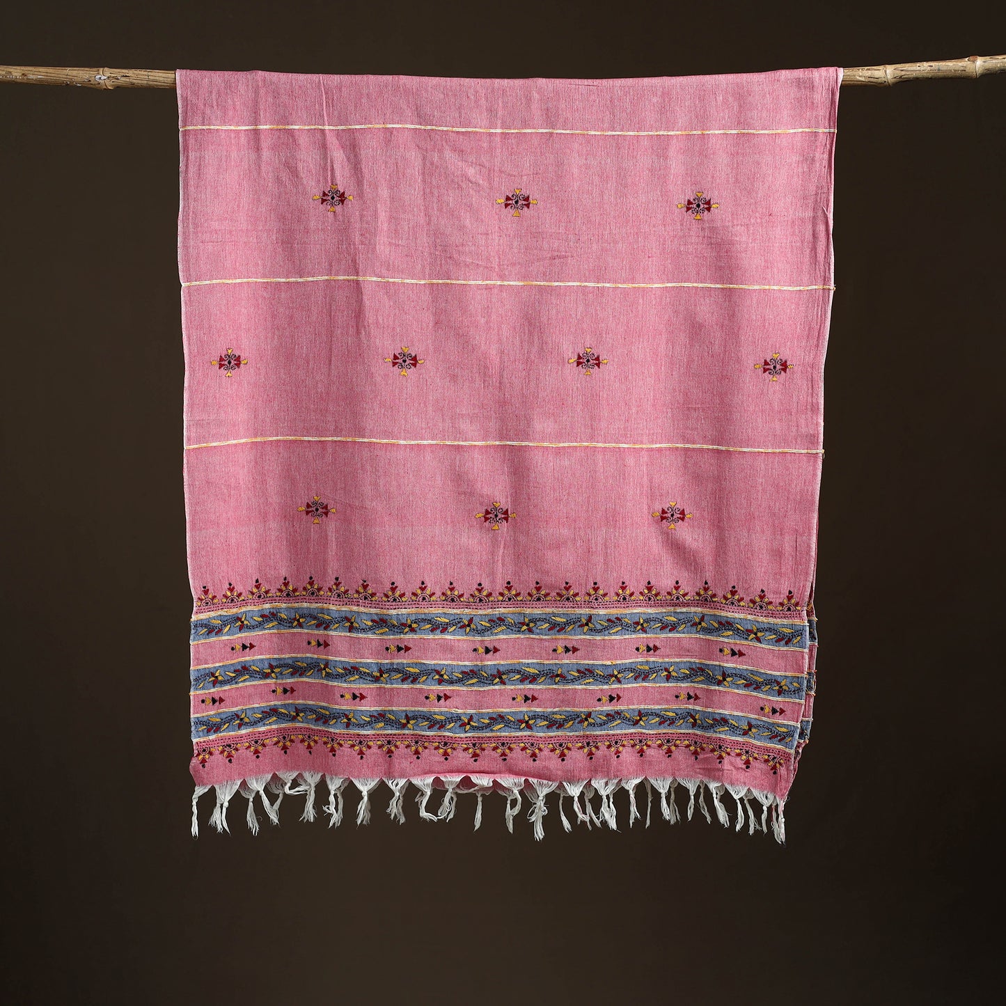 Kantha Hand Embroidered Khes Handwoven Cotton Dupatta 42