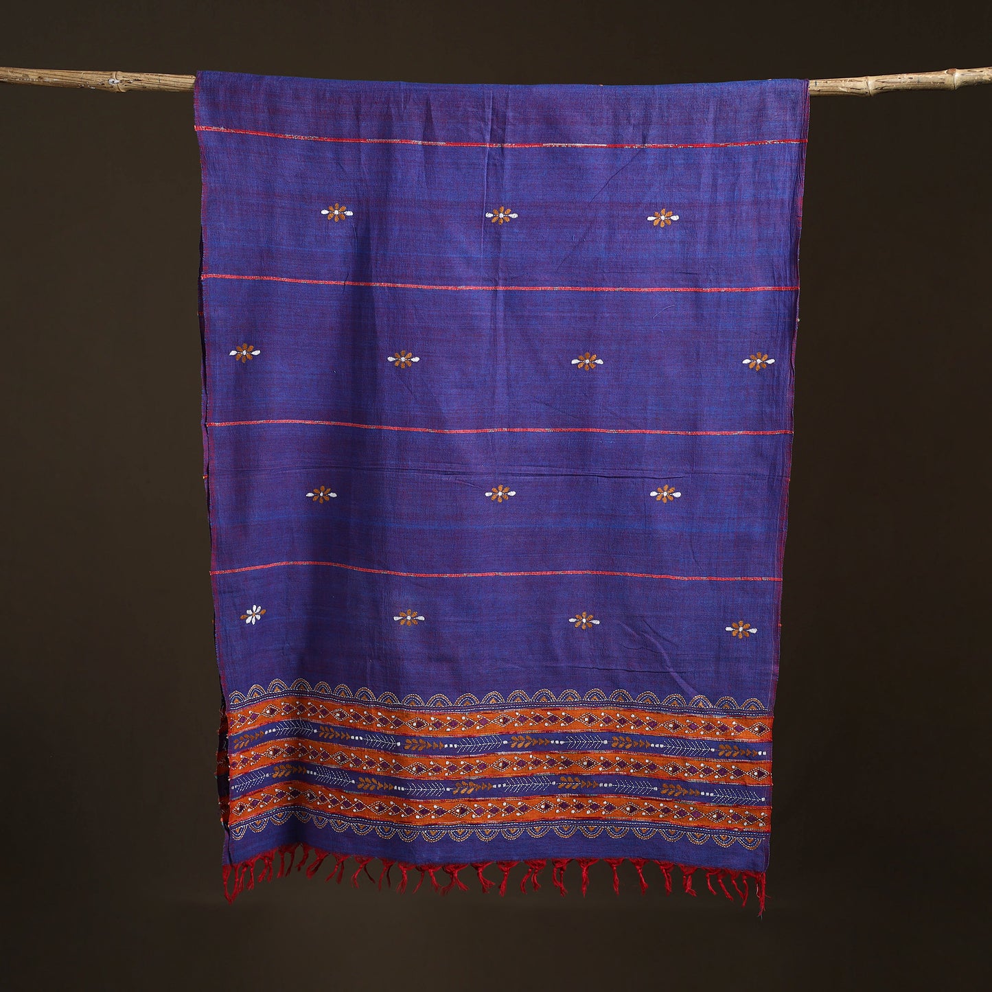 Kantha Hand Embroidered Khes Handwoven Cotton Dupatta 35