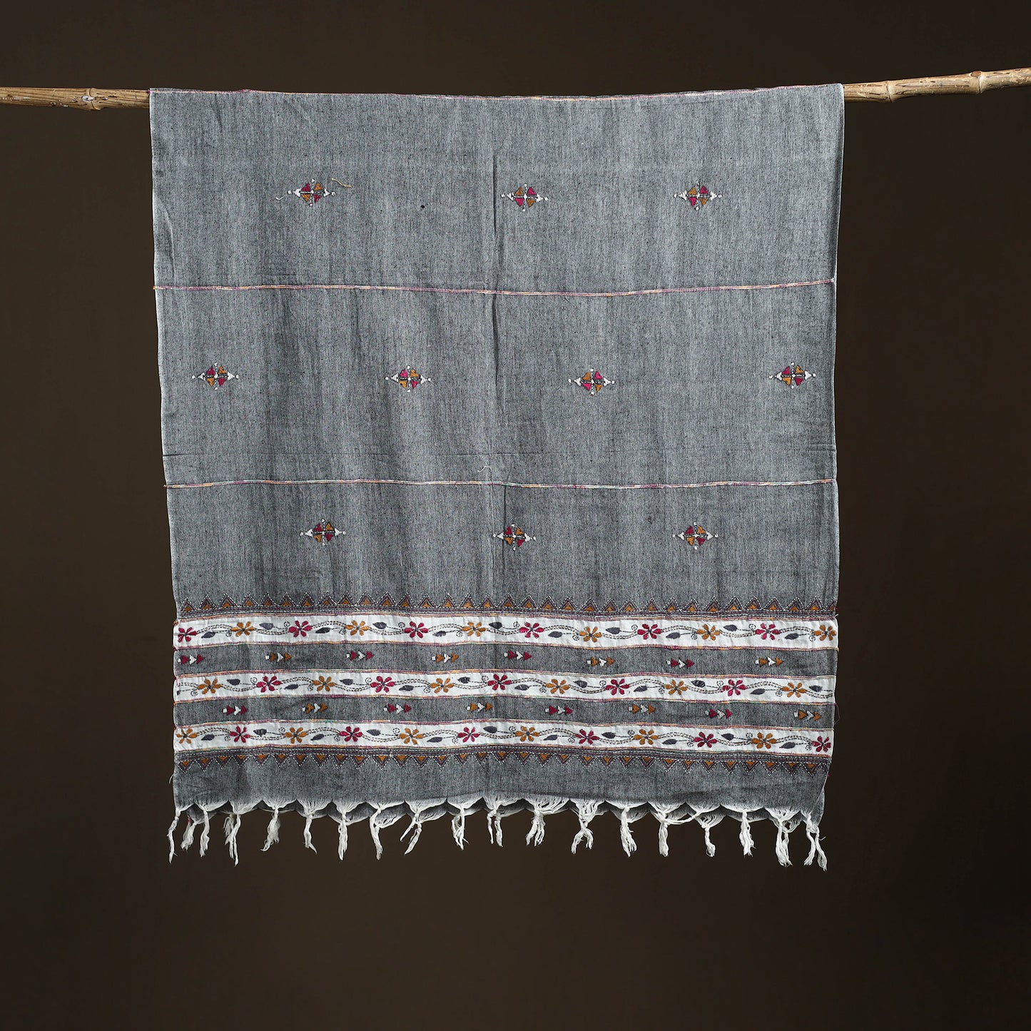 Kantha Hand Embroidered Khes Handwoven Cotton Dupatta 33